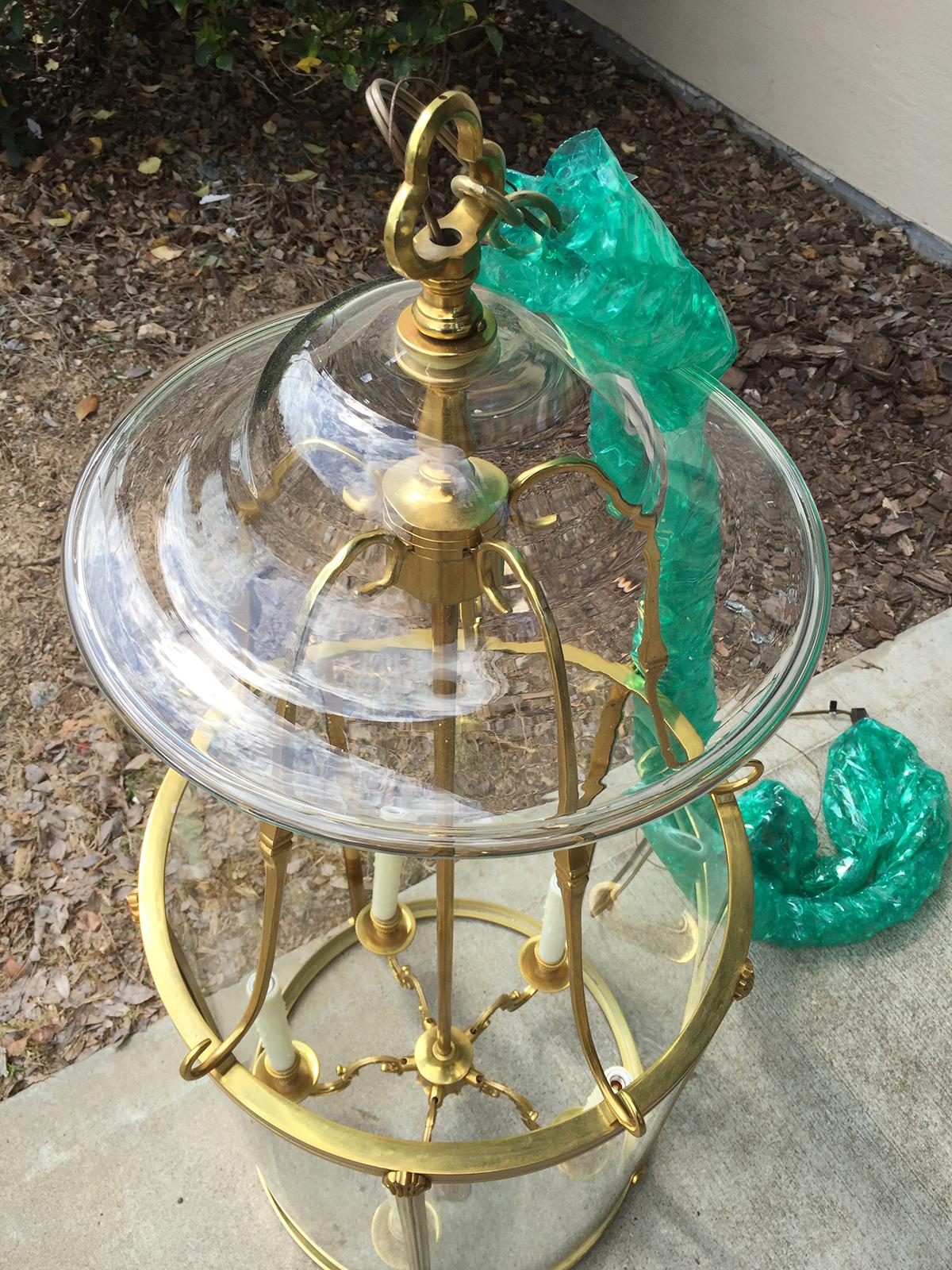 19th Century Neoclassical Curved Glass and Brass Lantern with Smoke Bell 5