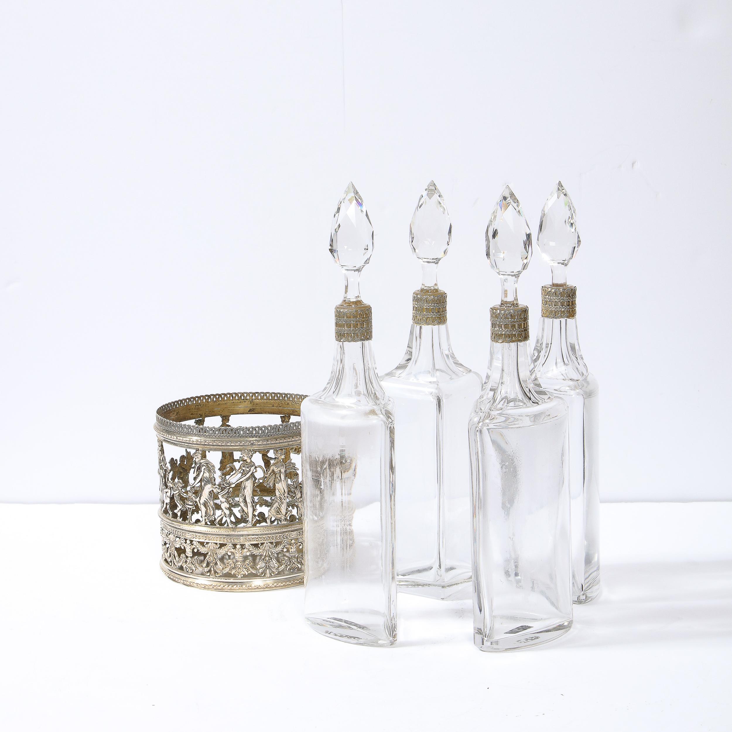 19th Century Neoclassical Figurative Silver Plate & Cut Crystal Decanter Set For Sale 5