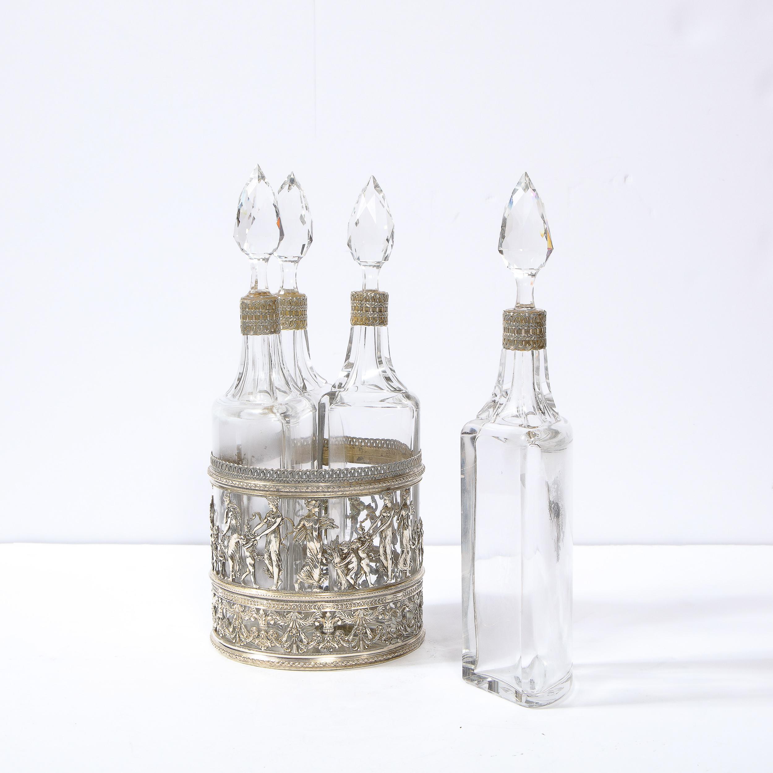 19th Century Neoclassical Figurative Silver Plate & Cut Crystal Decanter Set For Sale 4