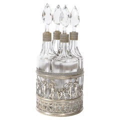 19th Century Neoclassical Figurative Silver Plate & Cut Crystal Decanter Set