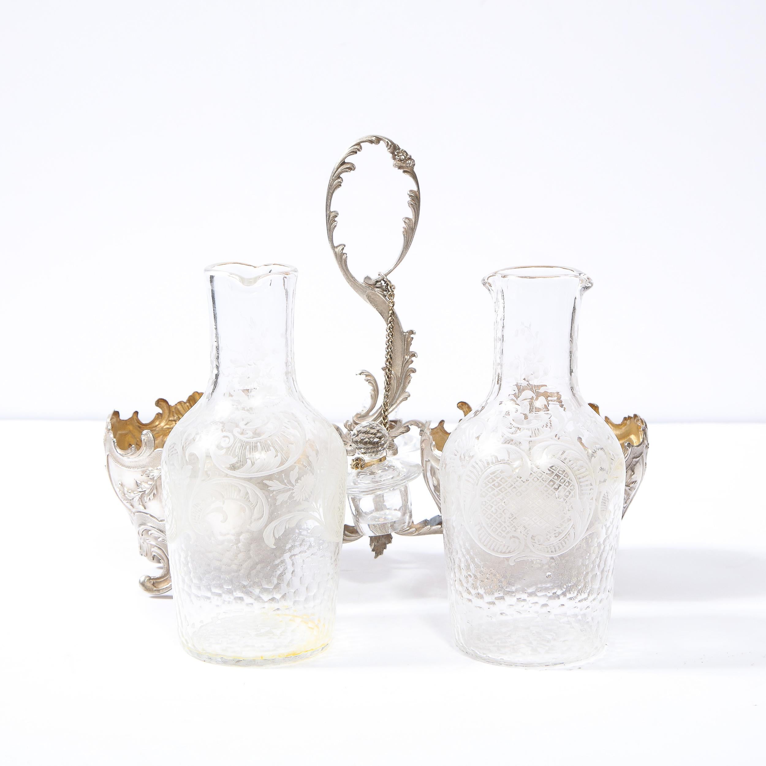 19th Century Neoclassical Foliate Creut Silver Plate, Gilt & Etched Crystal Set For Sale 5