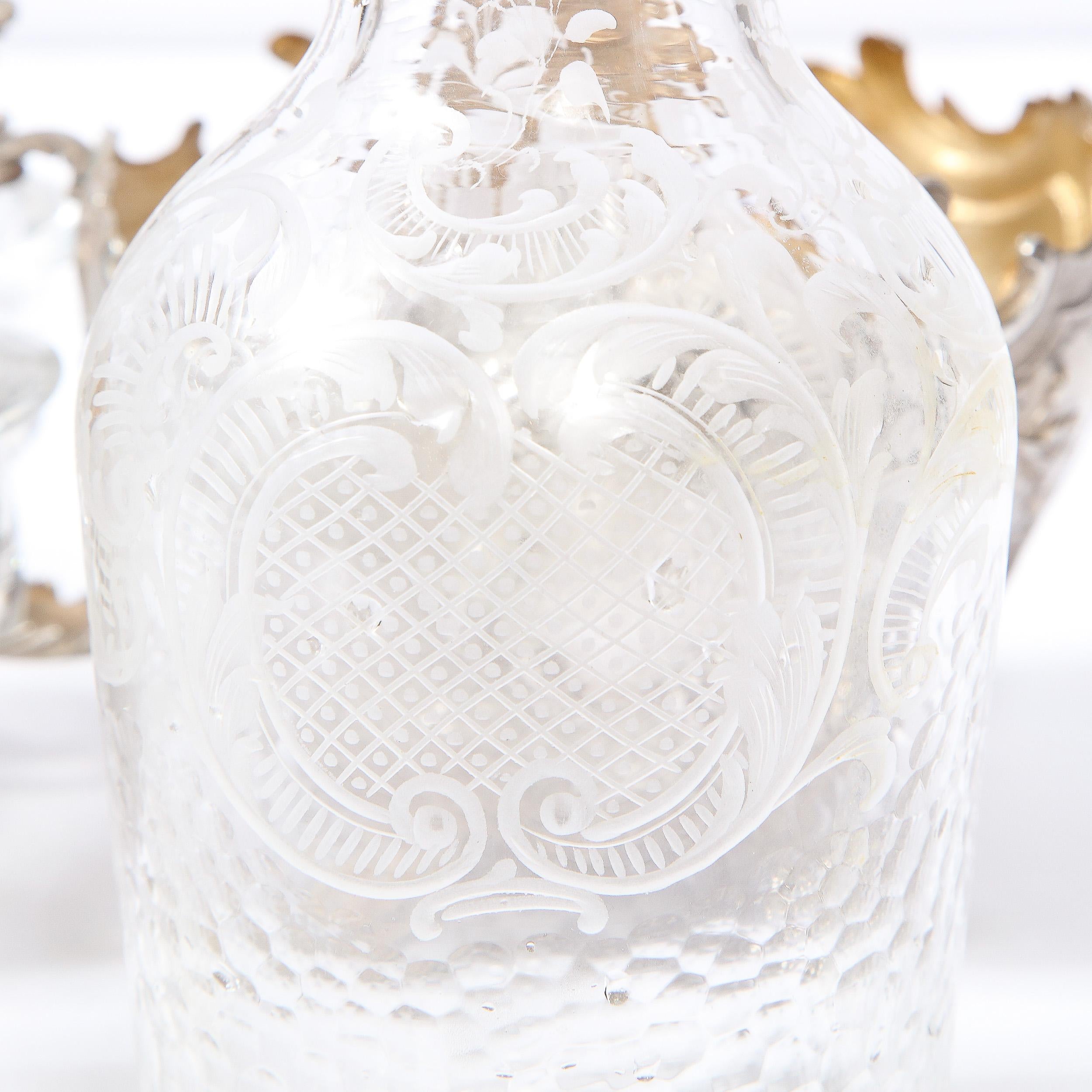 19th Century Neoclassical Foliate Creut Silver Plate, Gilt & Etched Crystal Set For Sale 6