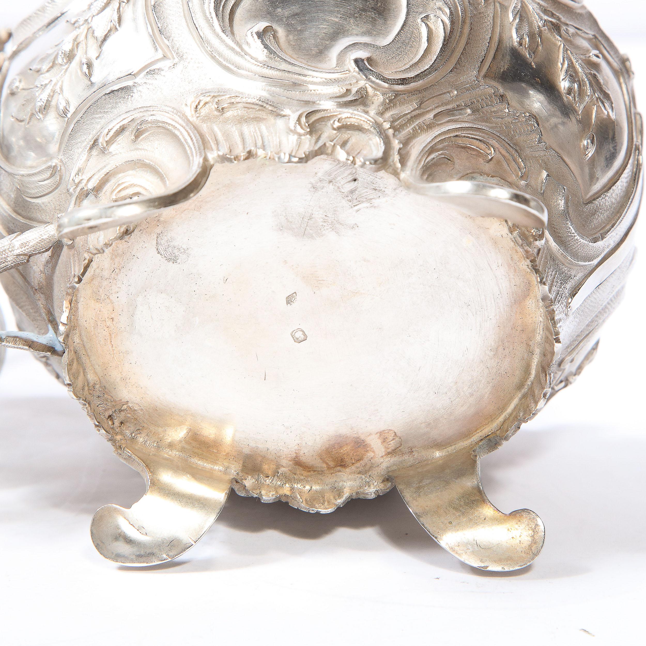 19th Century Neoclassical Foliate Creut Silver Plate, Gilt & Etched Crystal Set For Sale 9