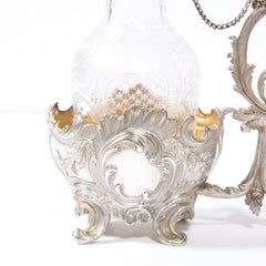 19th Century Neoclassical Foliate Creut Silver Plate, Gilt & Etched Crystal Set