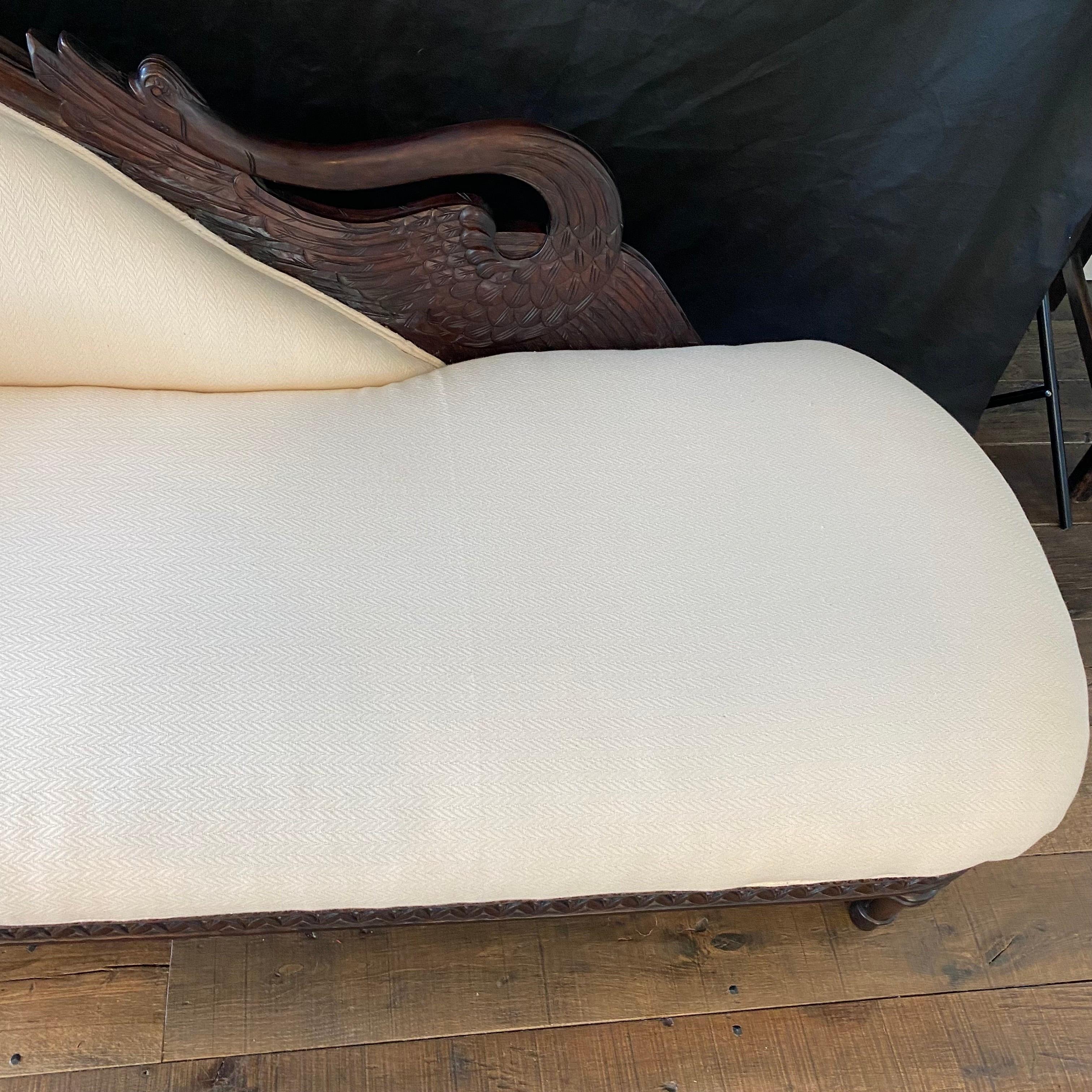 Upholstery 19th Century Neoclassical French Empire Swan Neck Chaise Longue Daybed