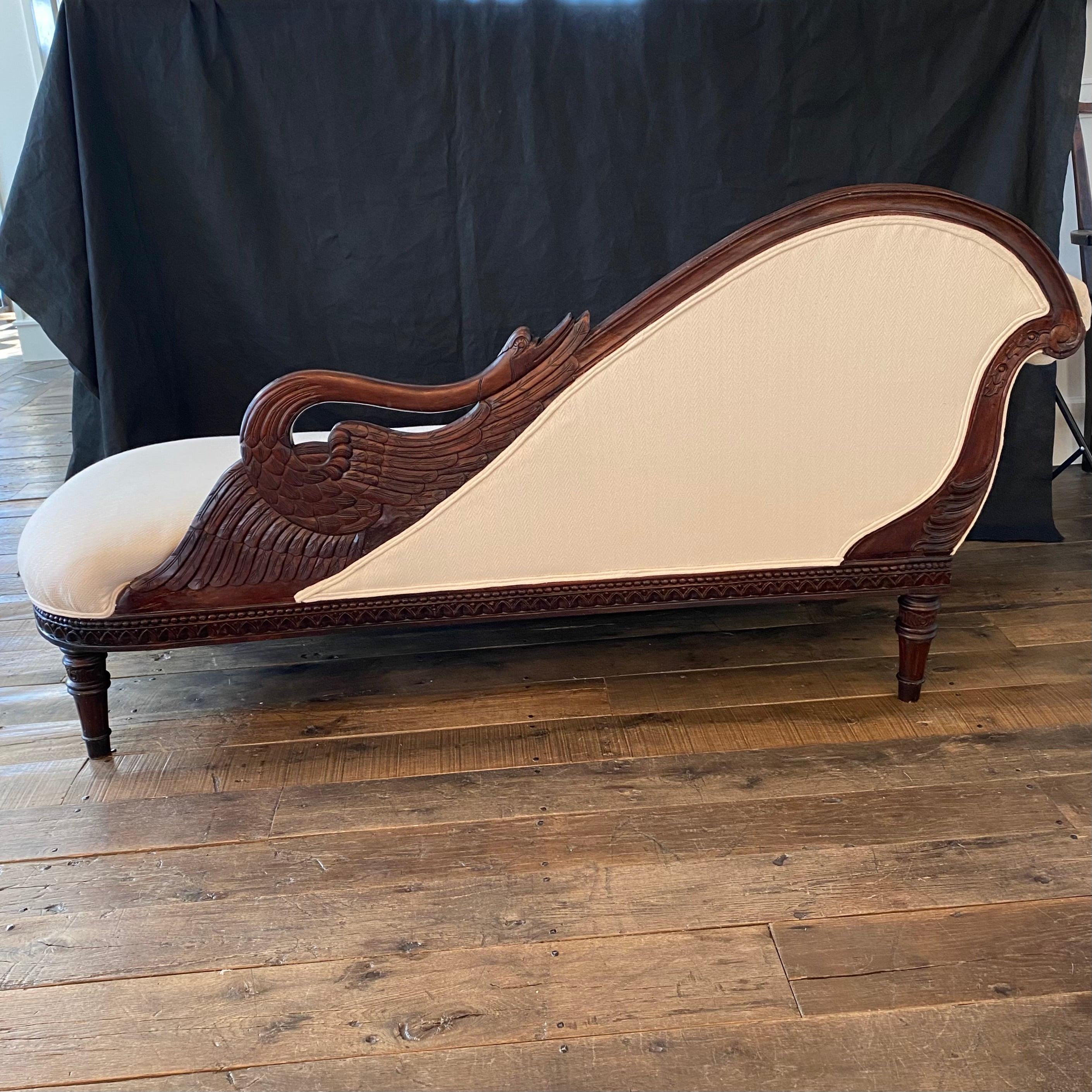 19th Century Neoclassical French Empire Swan Neck Chaise Longue Daybed 2