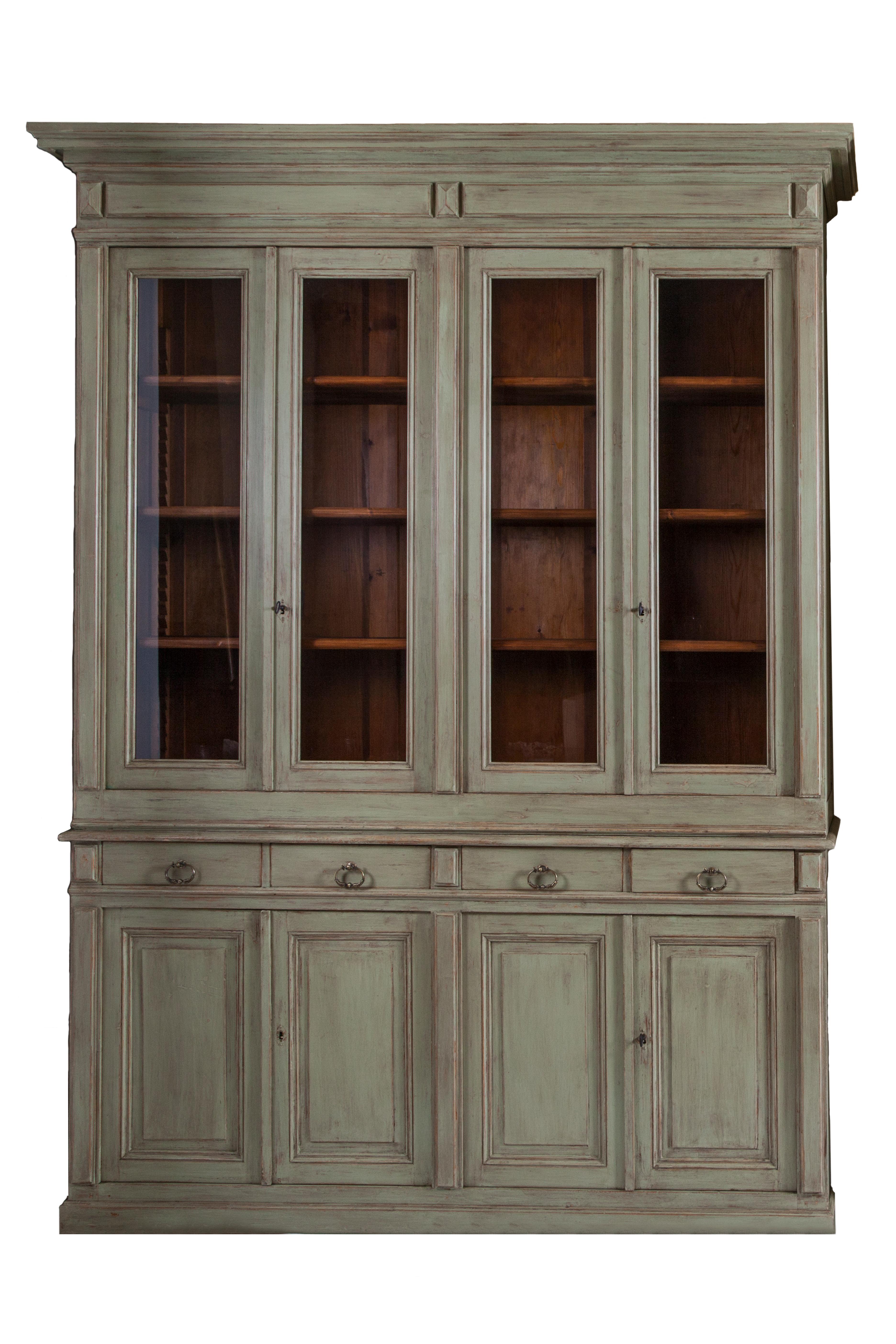19th century French neoclassical lacquered pharmacy bookcases. Made in pinewood.
Restored with water painting and natural beeswax.

Measures: cm 190 x 45 x 255 H 