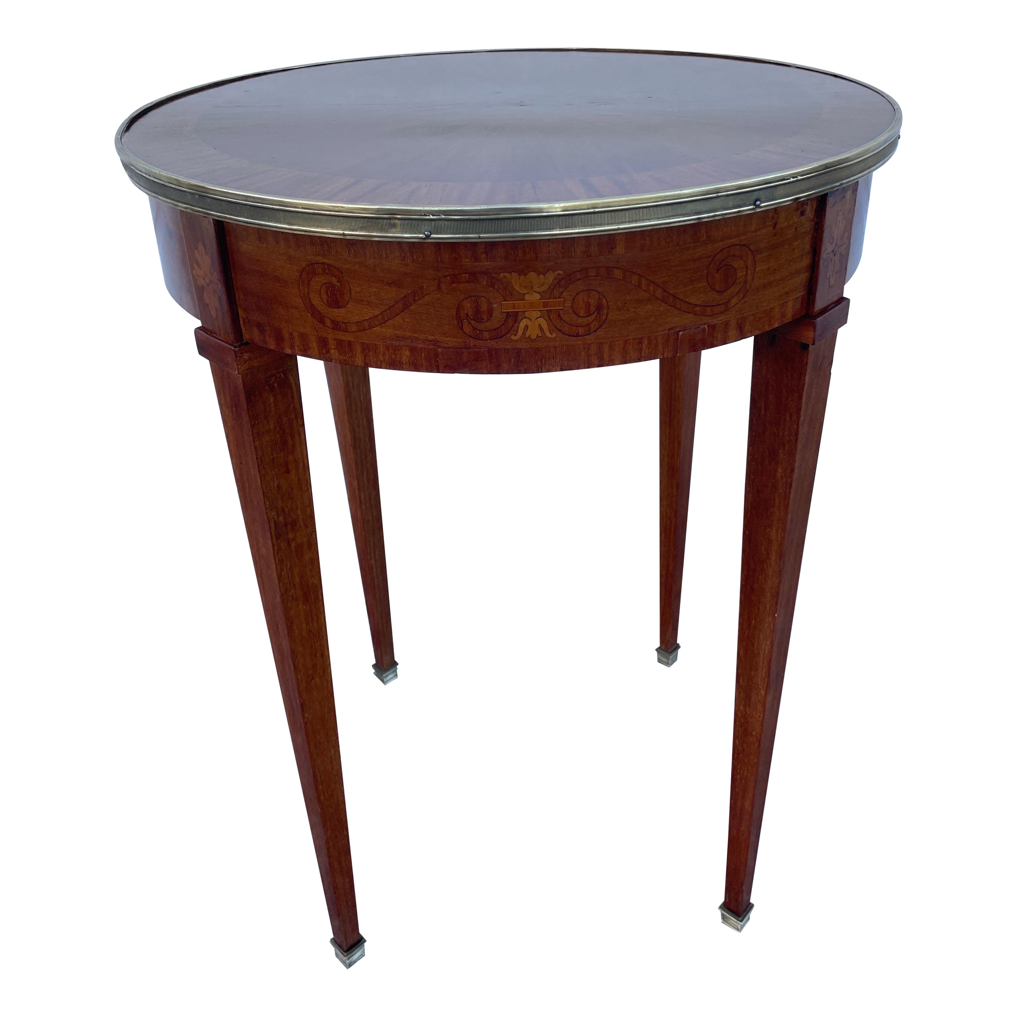 19th Century Neoclassical French Round Inlaid Marquetry Table