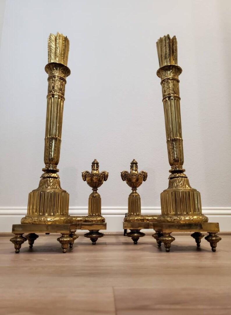 European 19th Century Neoclassical Gilt Bronze Andirons, a Pair For Sale