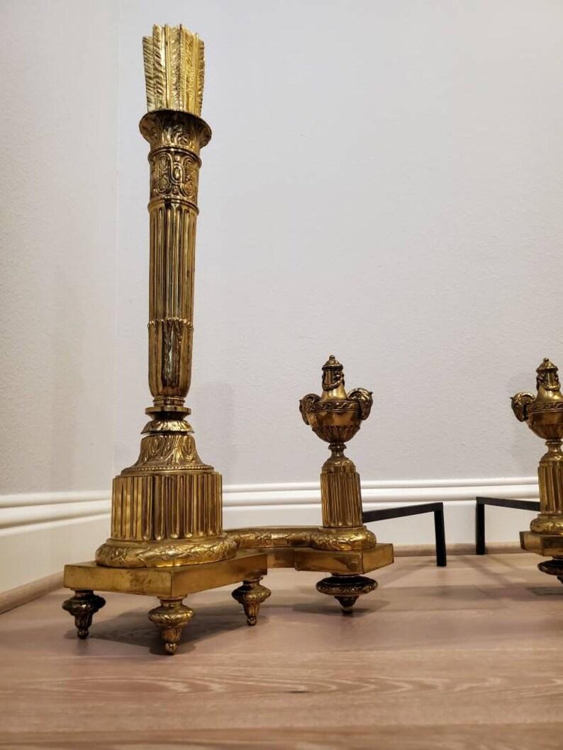 19th Century Neoclassical Gilt Bronze Andirons, a Pair In Good Condition For Sale In Forney, TX