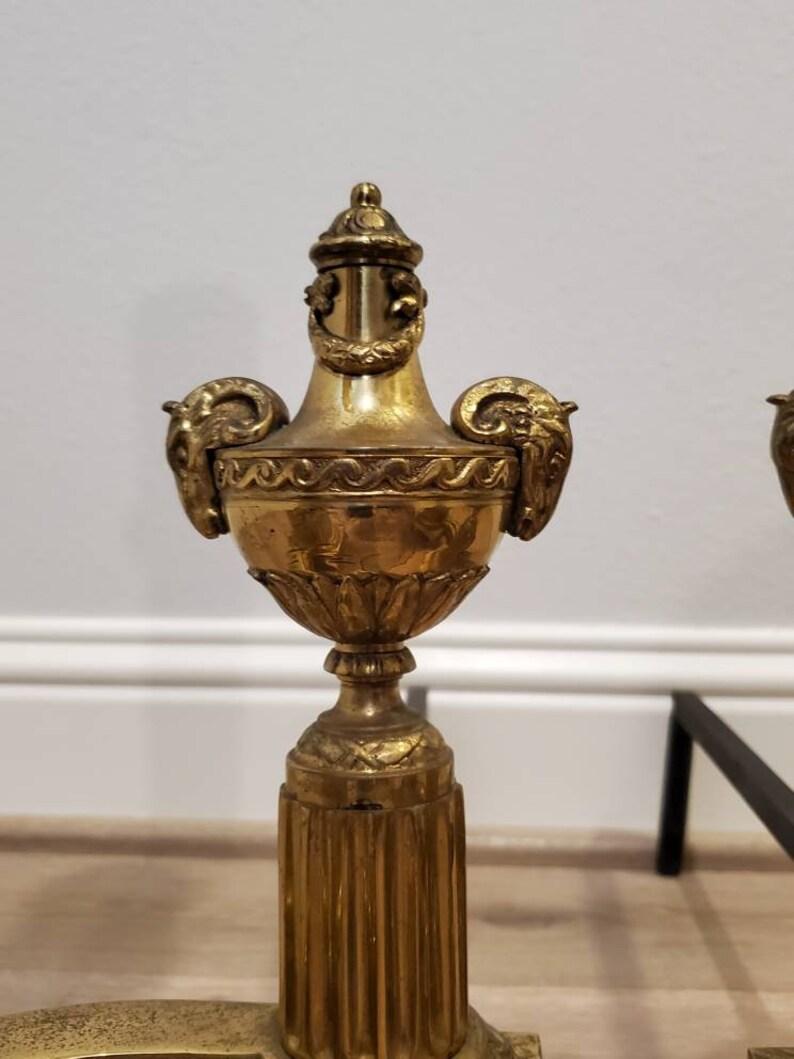 19th Century Neoclassical Gilt Bronze Andirons, a Pair For Sale 3