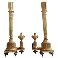 19th Century Neoclassical Gilt Bronze Andirons, a Pair