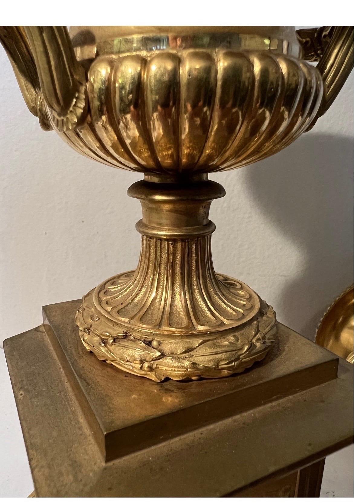 19th Century Neoclassical Gilt Bronze Grand Tour Mounted Urns, a Pair For Sale 8