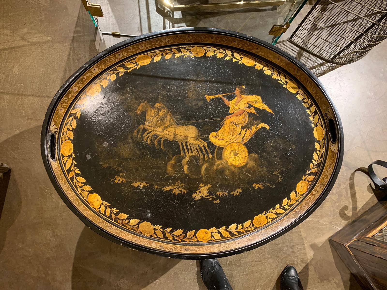 19th Century Neoclassical Gilt Decorated Tray Coffee Table with Custom Base In Good Condition In Atlanta, GA
