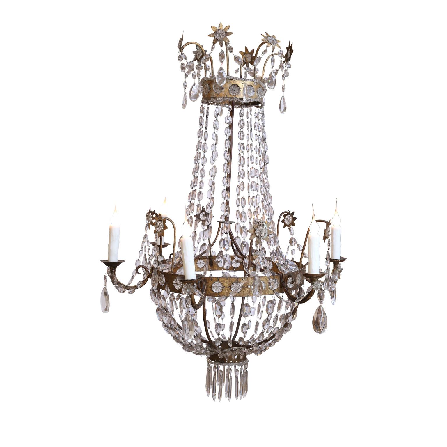 19th Century Neoclassical Gilt-Iron Chandelier In Good Condition In Houston, TX