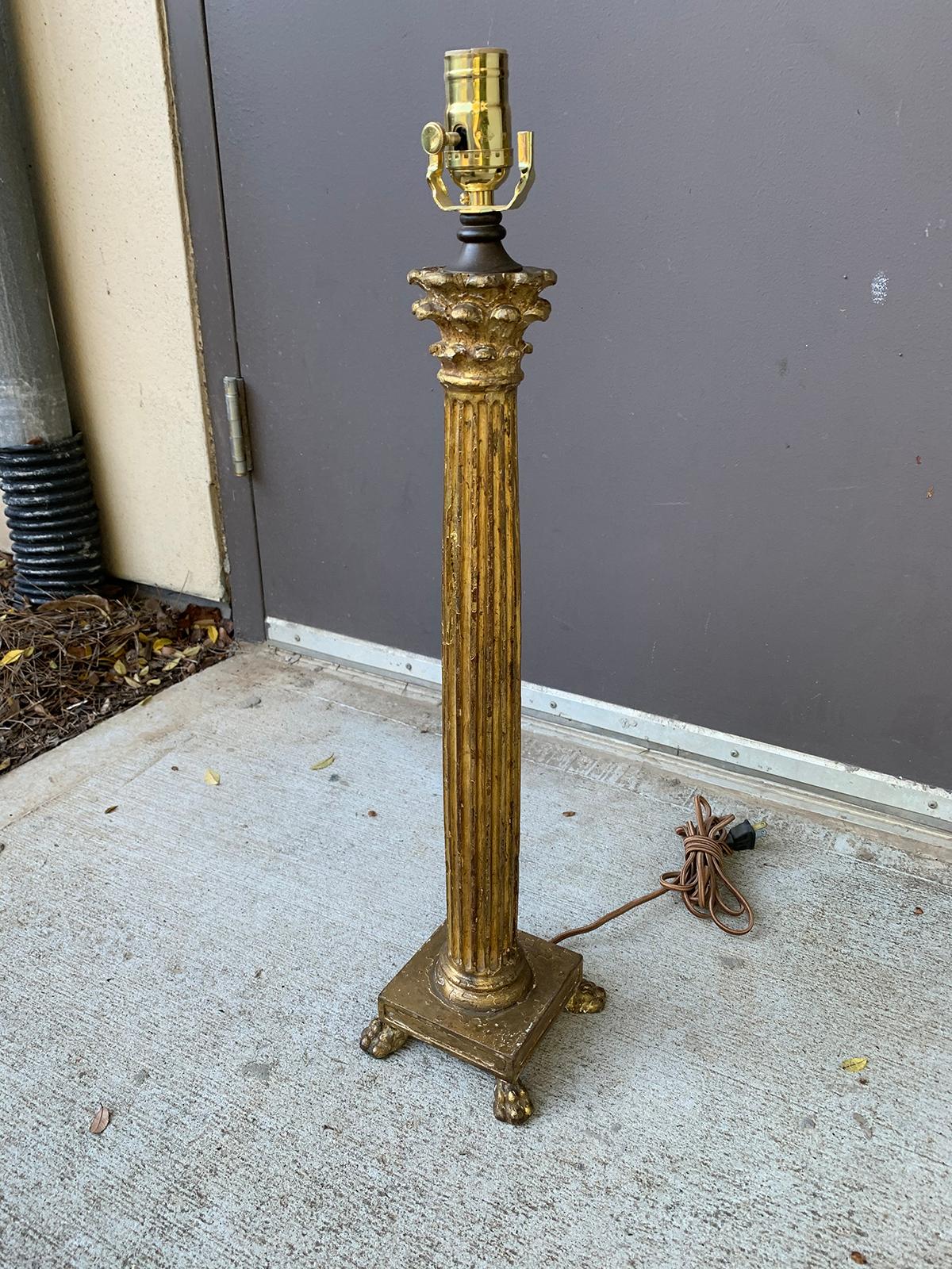 Circa 1900 Neoclassical Giltwood Corinthian Column Lamp In Good Condition In Atlanta, GA