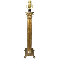 Neoklassizistische korinthische Säulenlampe aus vergoldetem Holz, um 1900
