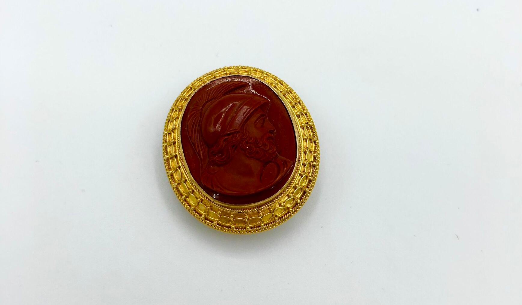 Western Europe, Neoclassical, ca. 19th to early 20th century CE wearable cufflinks. This is a handsome and wearable pair of paste glass cameos set into a high quality 74% to 88.5% gold (equivalent to 17K+ to 21K+) settings.

The cameos are set in