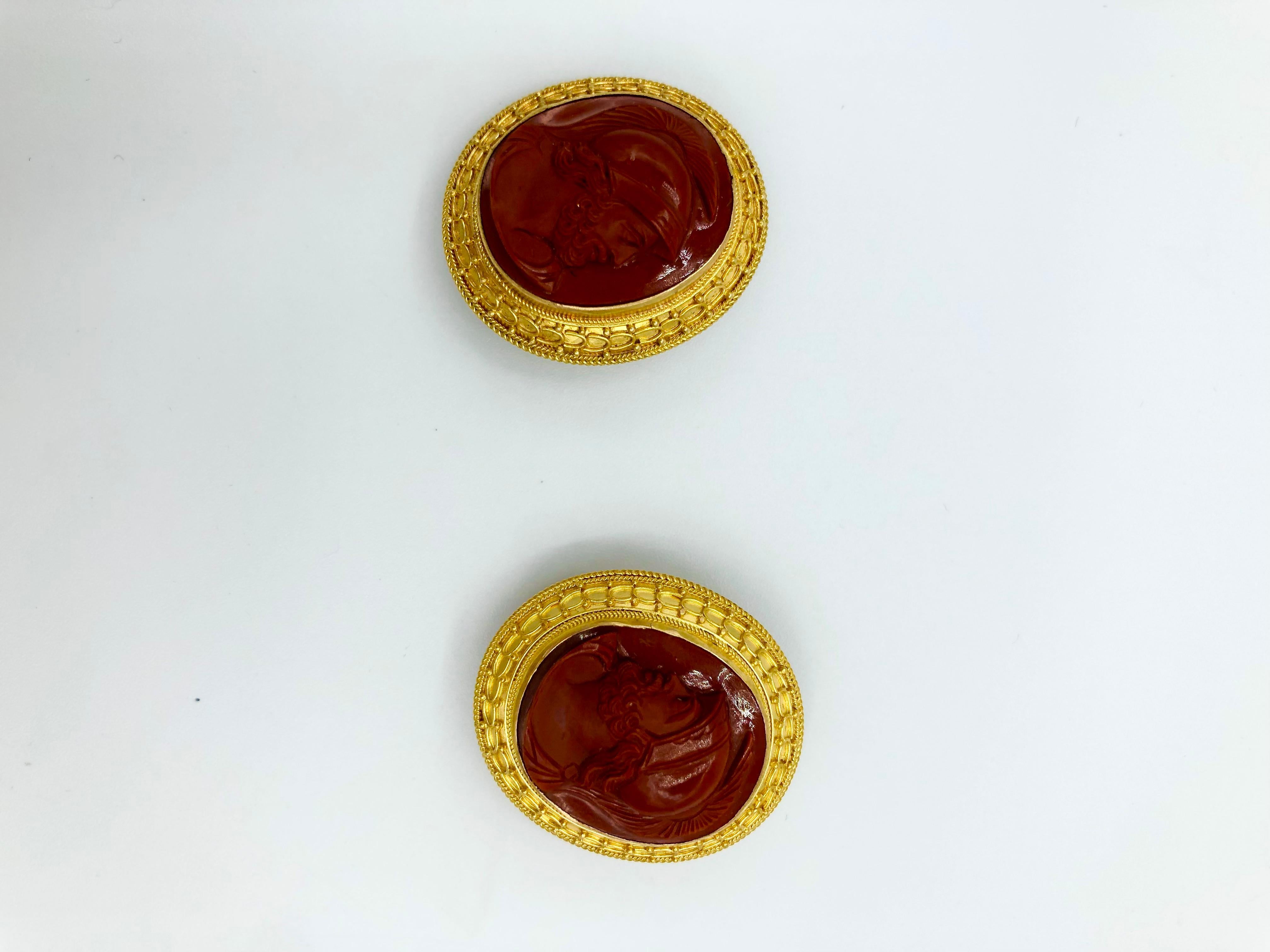 19th Century Neoclassical Gold Cufflinks Paste Glass Cameos In Good Condition For Sale In West Palm Beach, FL