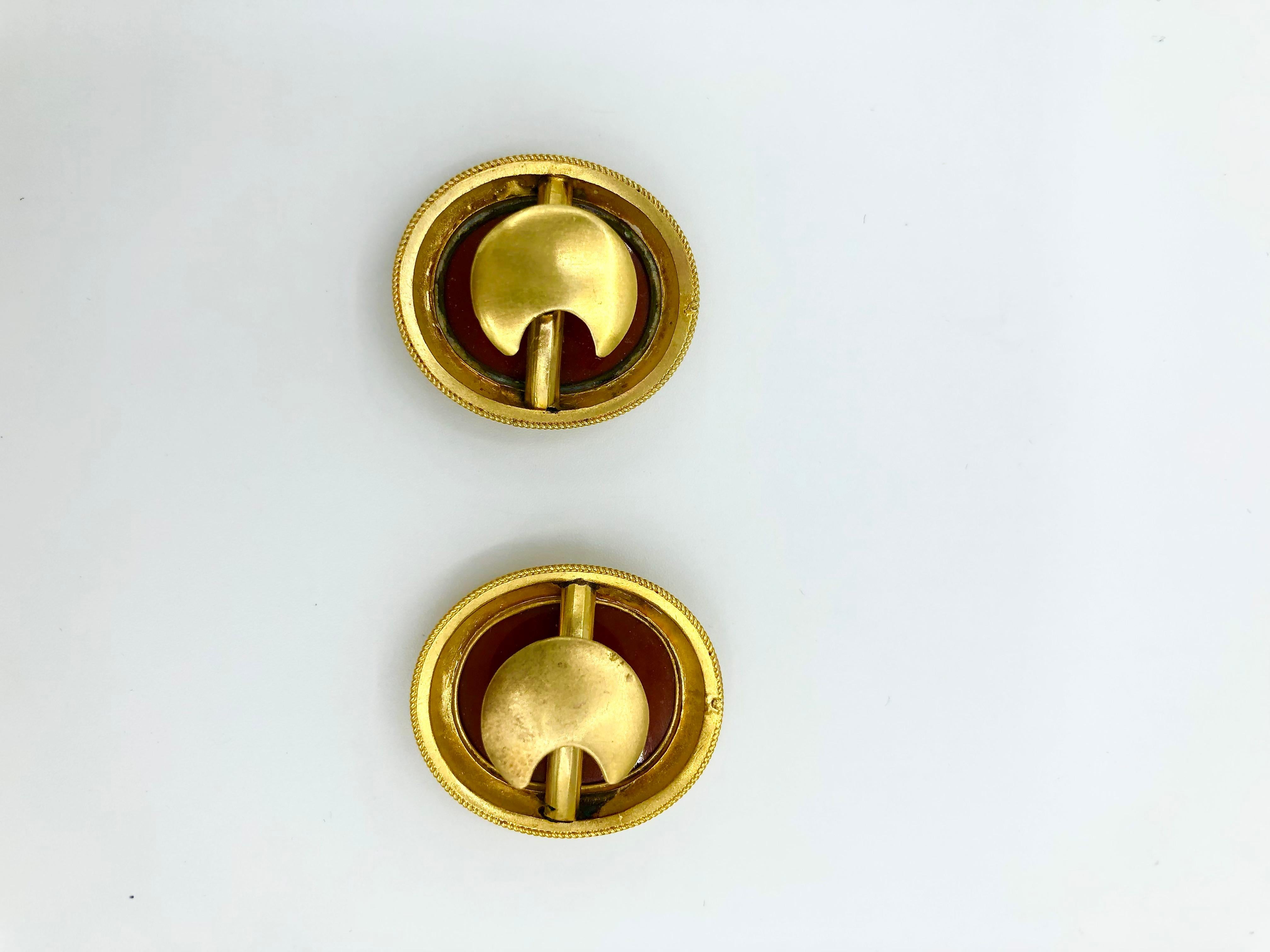 Women's or Men's 19th Century Neoclassical Gold Cufflinks Paste Glass Cameos For Sale