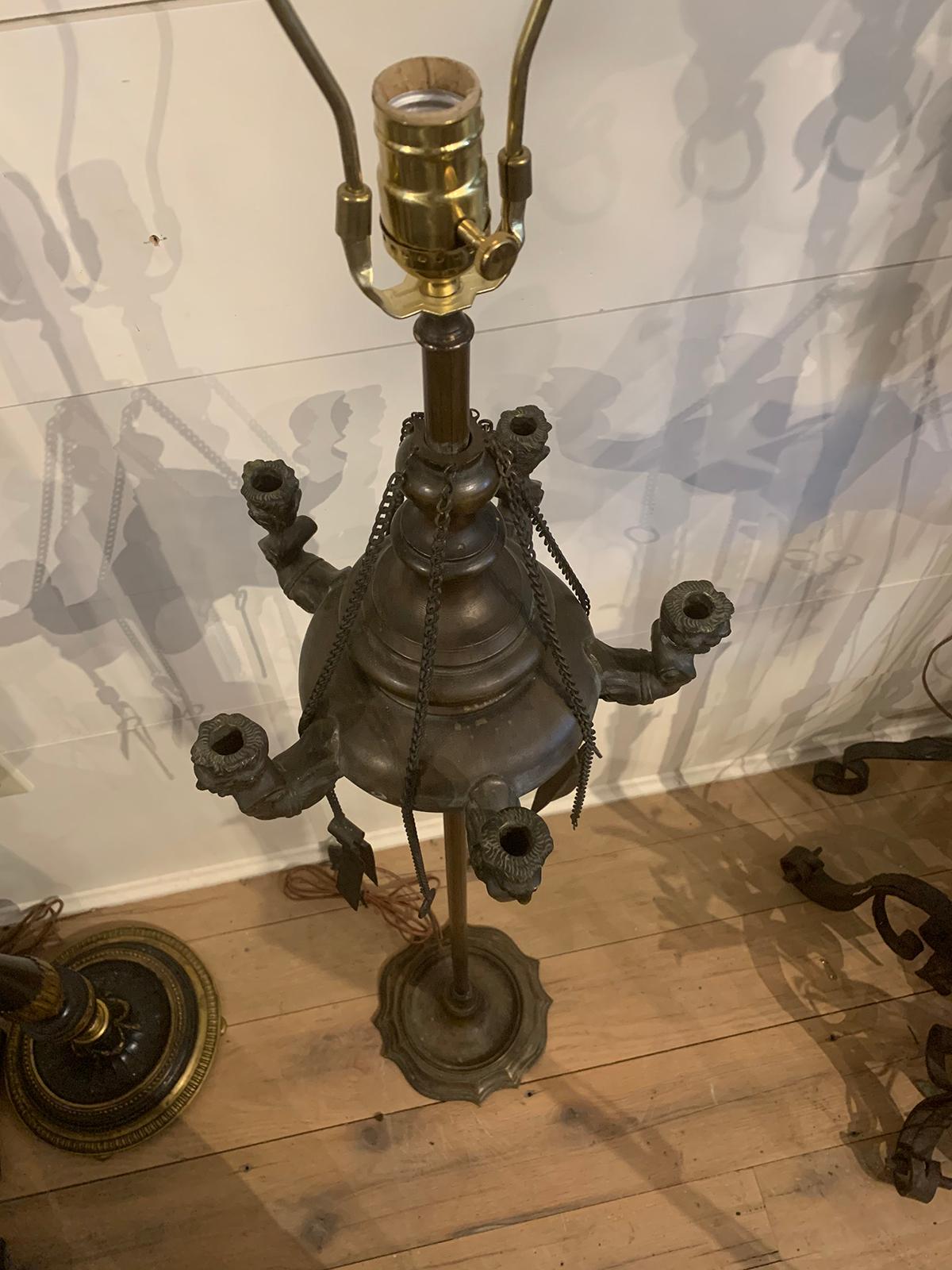 19th Century Neoclassical Grand Tour Style Bronze Whale Oil Floor Lamp For Sale 6