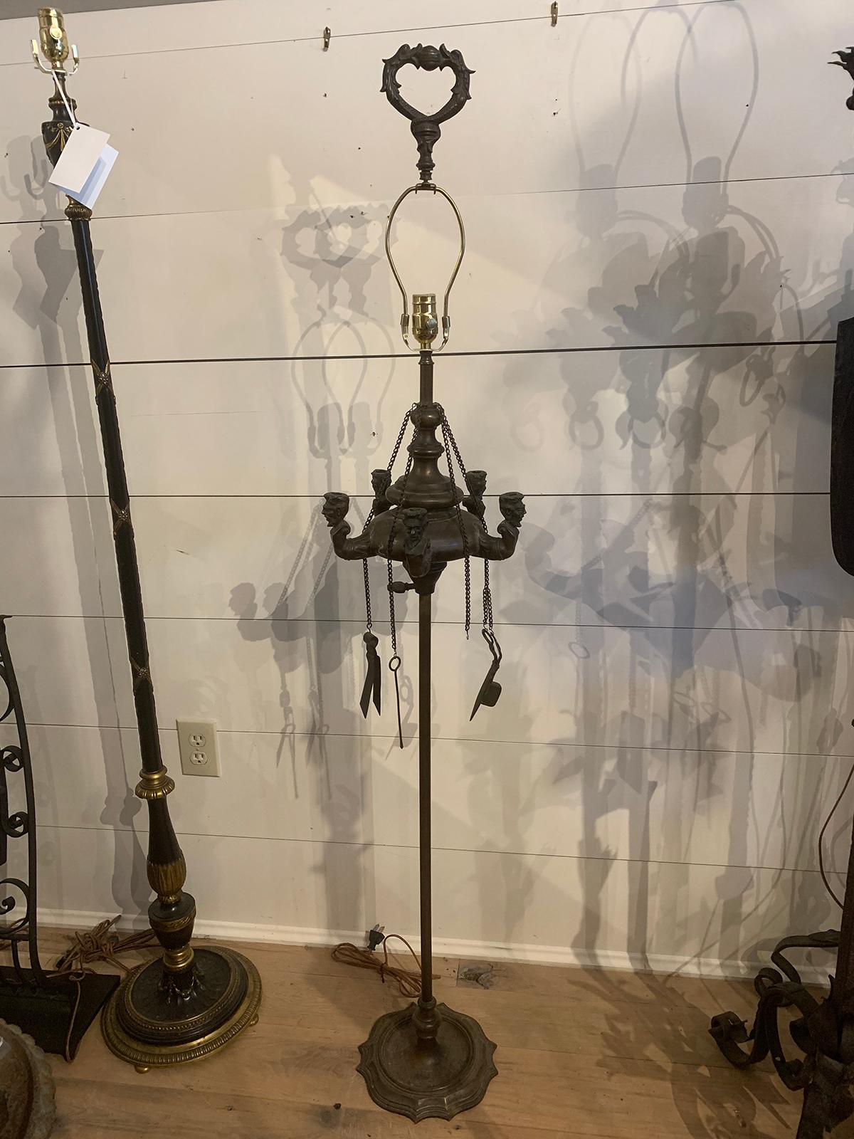 19th century neoclassical grand tour style bronze whale oil floor lamp
New wiring.