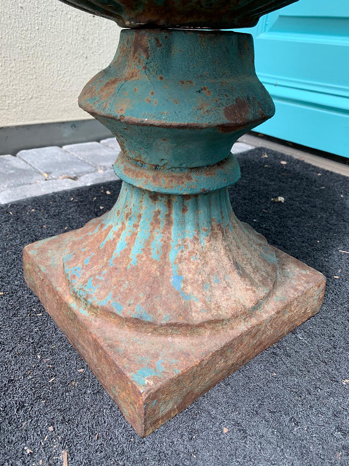 19th Century Neoclassical Iron Urn with Old Blue Paint For Sale 7