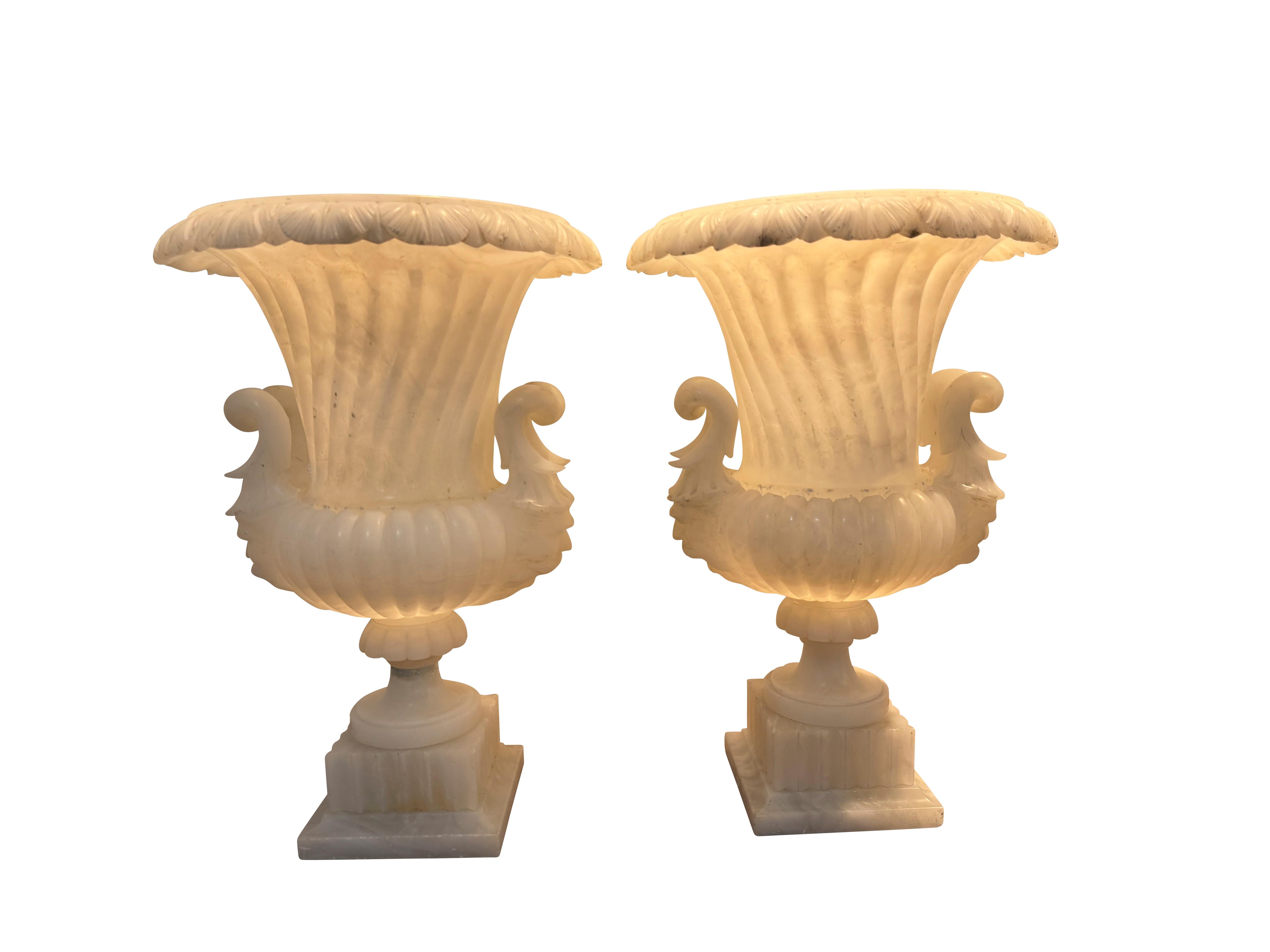 19th Century Neoclassical Italian Alabaster Urn Lamps For Sale 6
