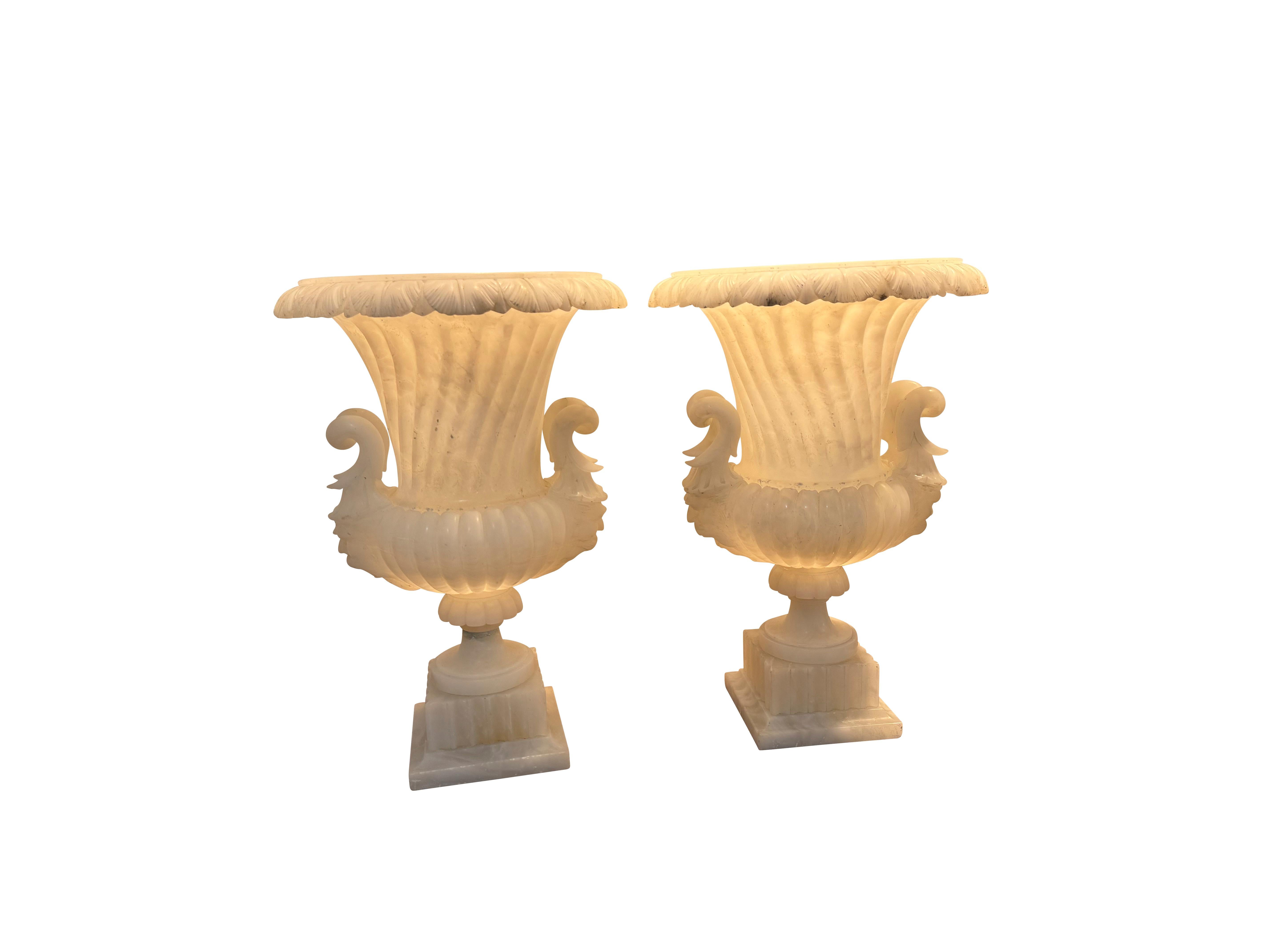 19th Century Neoclassical Italian Alabaster Urn Lamps For Sale 10