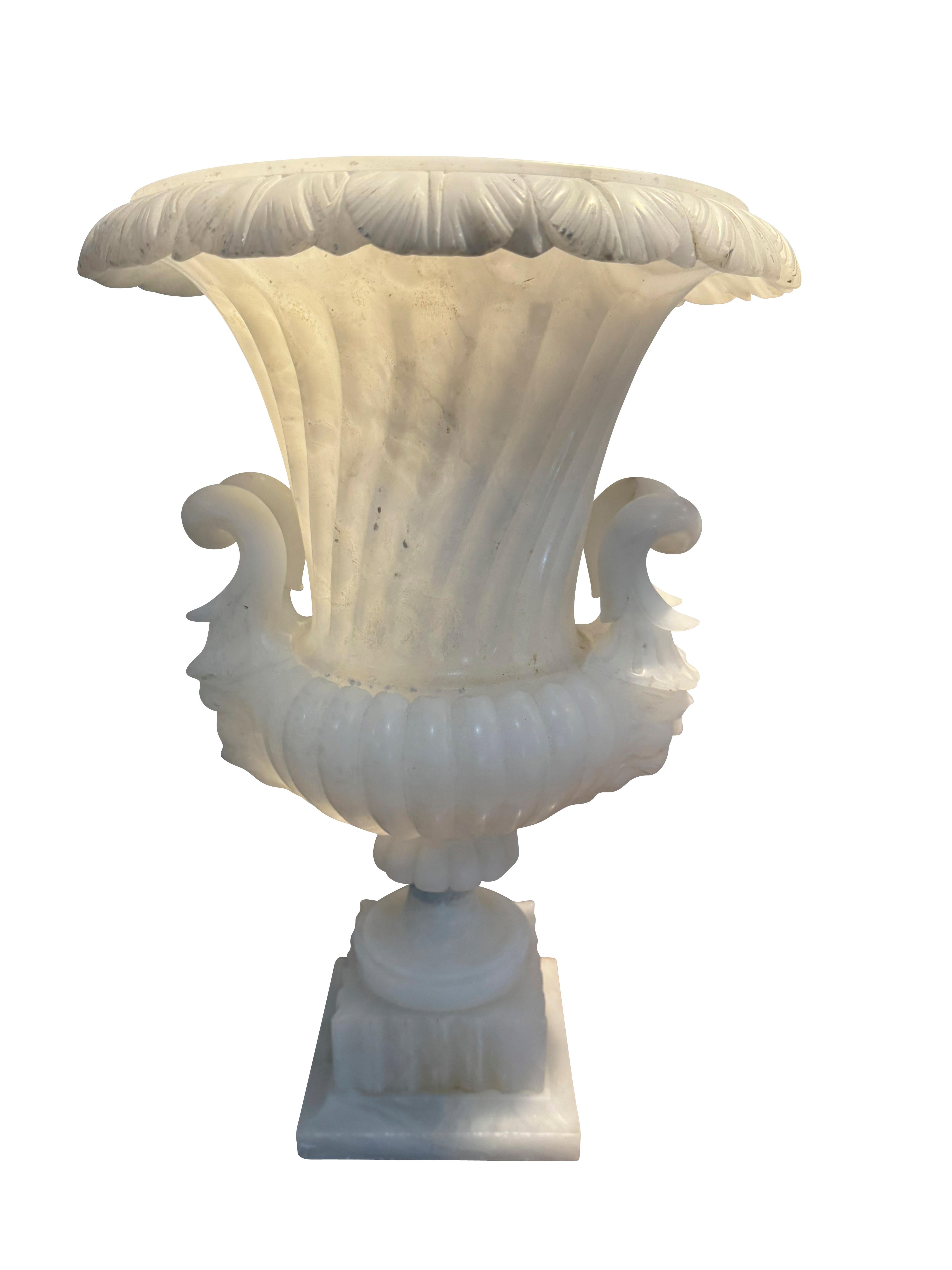 19th Century Neoclassical Italian Alabaster Urn Lamps For Sale 1