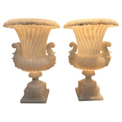Lampes urnes en albâtre italiennes néoclassiques du 19e siècle