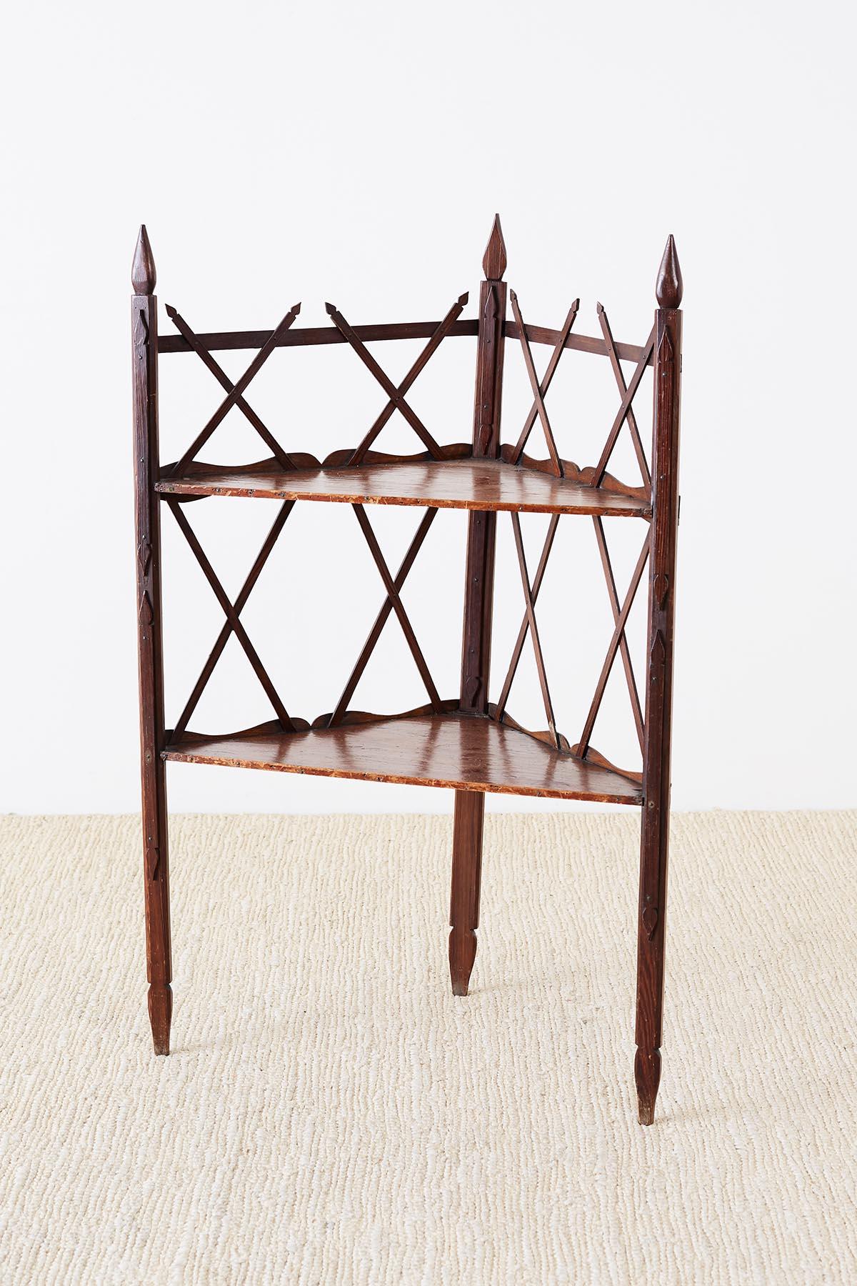Hand-Crafted 19th Century Neoclassical Italian Fruitwood Corner Étagère For Sale