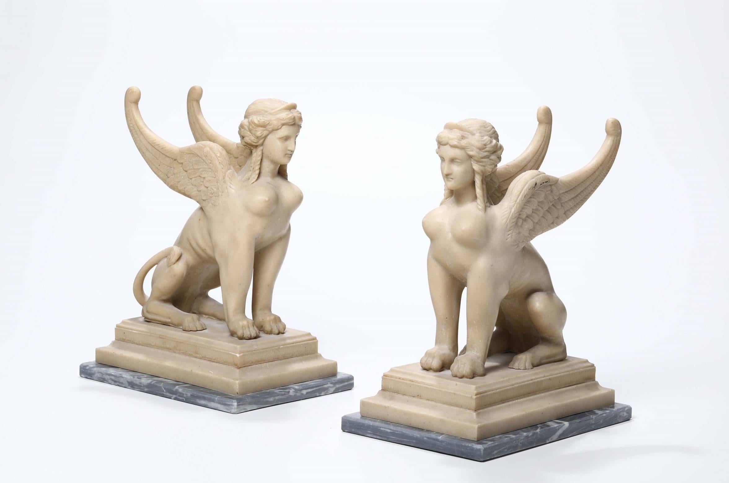 19th Century Neoclassical Italian White Alabaster Animal Sculpture of Sphinx 6