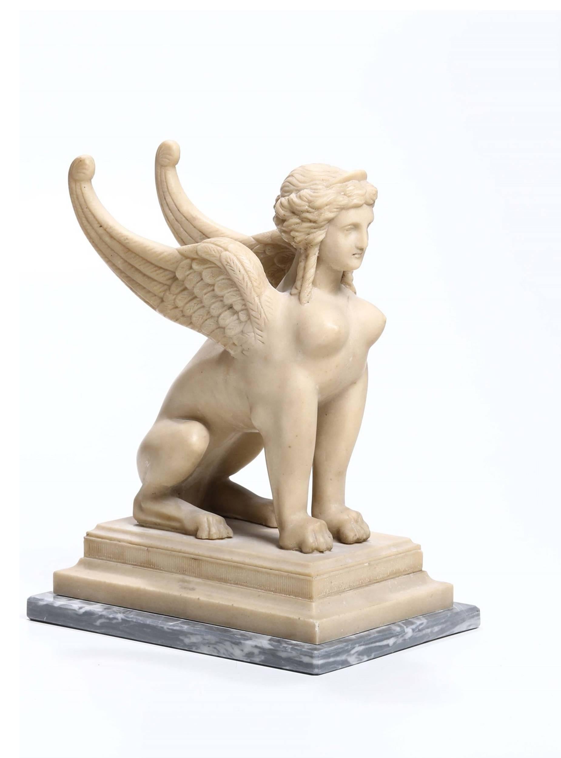 19th Century Neoclassical Italian White Alabaster Animal Sculpture of Sphinx 8