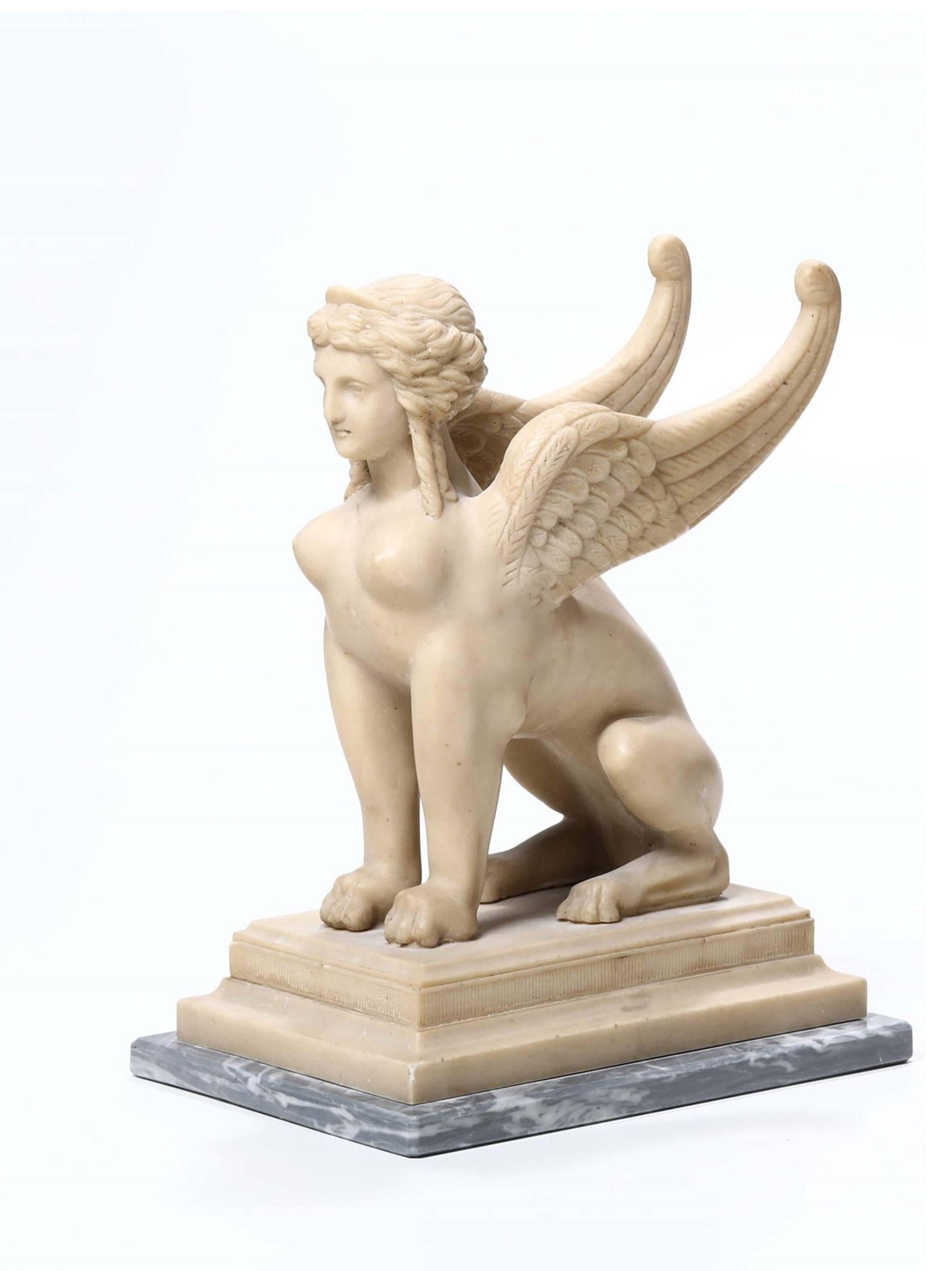 19th Century Neoclassical Italian White Alabaster Animal Sculpture of Sphinx 9
