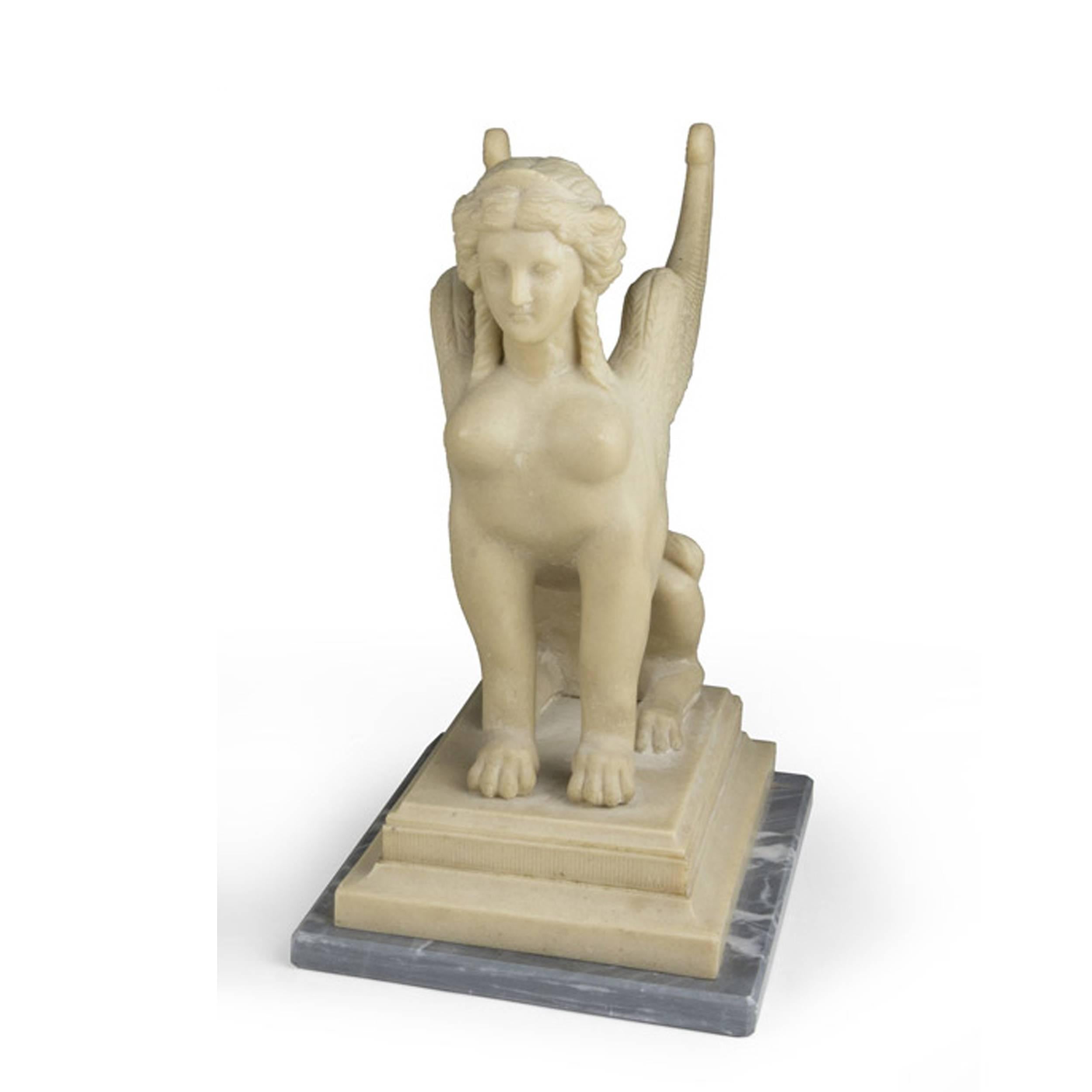 19th Century Neoclassical Italian White Alabaster Animal Sculpture of Sphinx 3