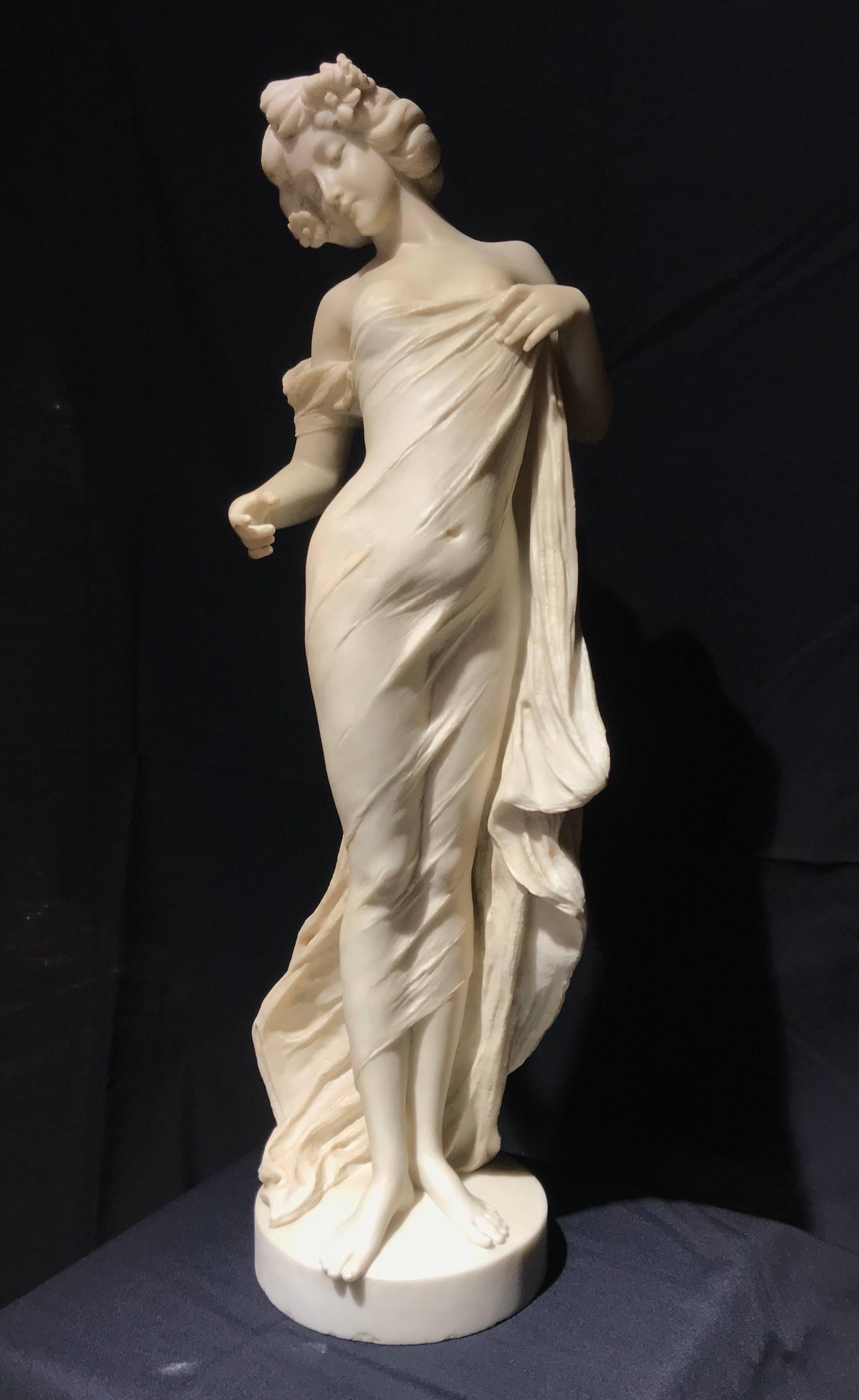 19th Century Neoclassical Italian White Marble Sculpture of Nymph 4