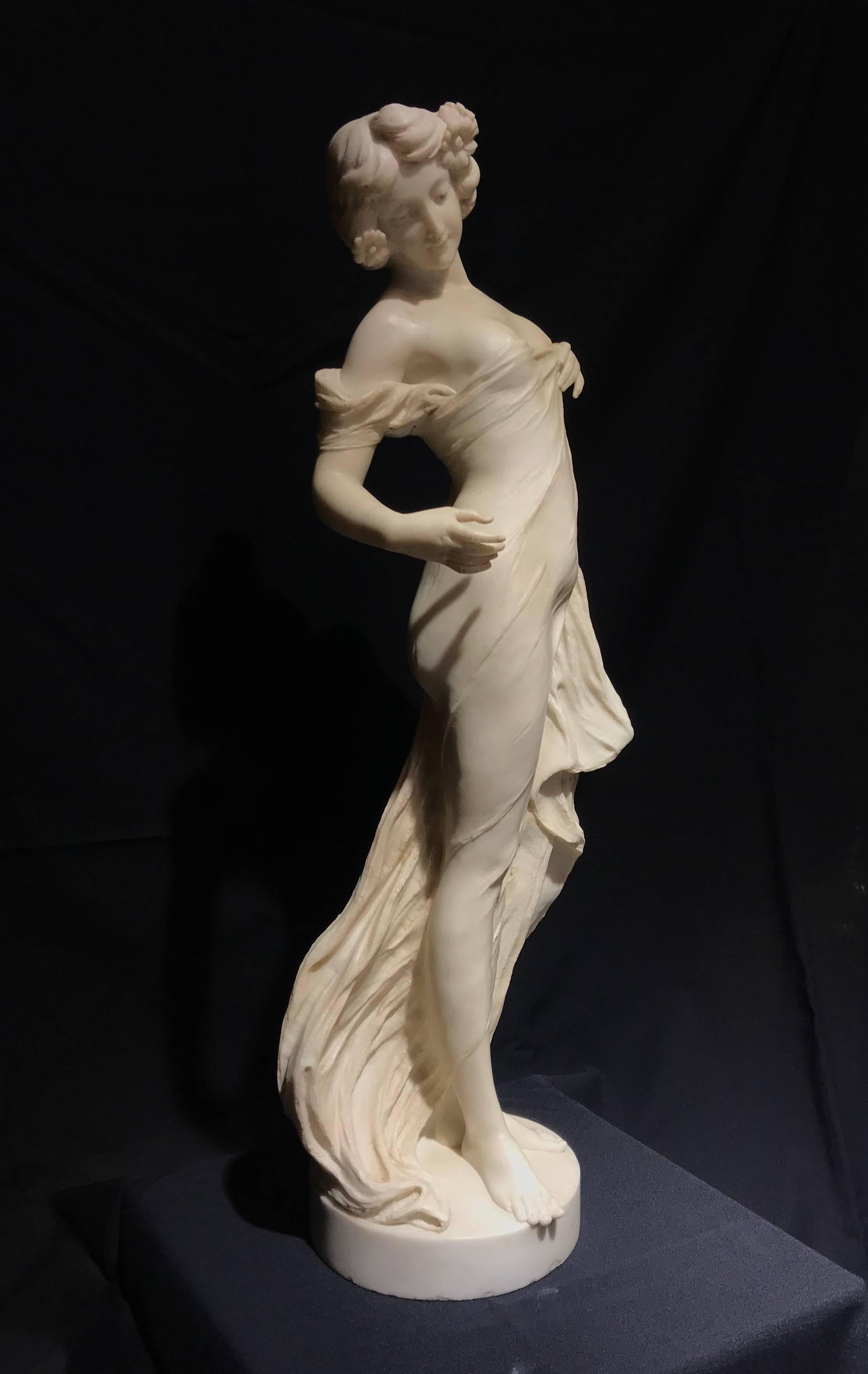19th Century Neoclassical Italian White Marble Sculpture of Nymph 7