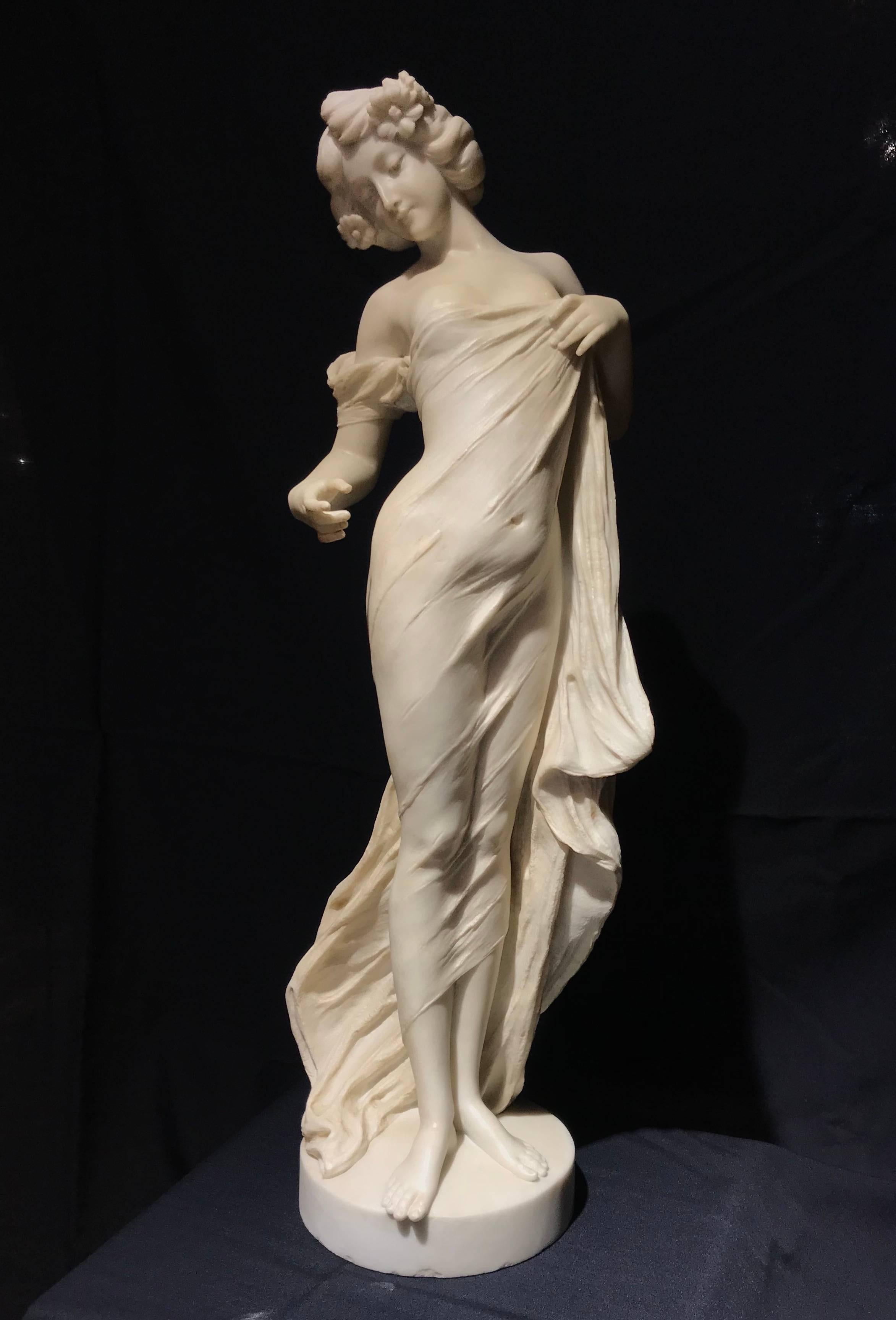 19th Century Neoclassical Italian White Marble Sculpture of Nymph 8