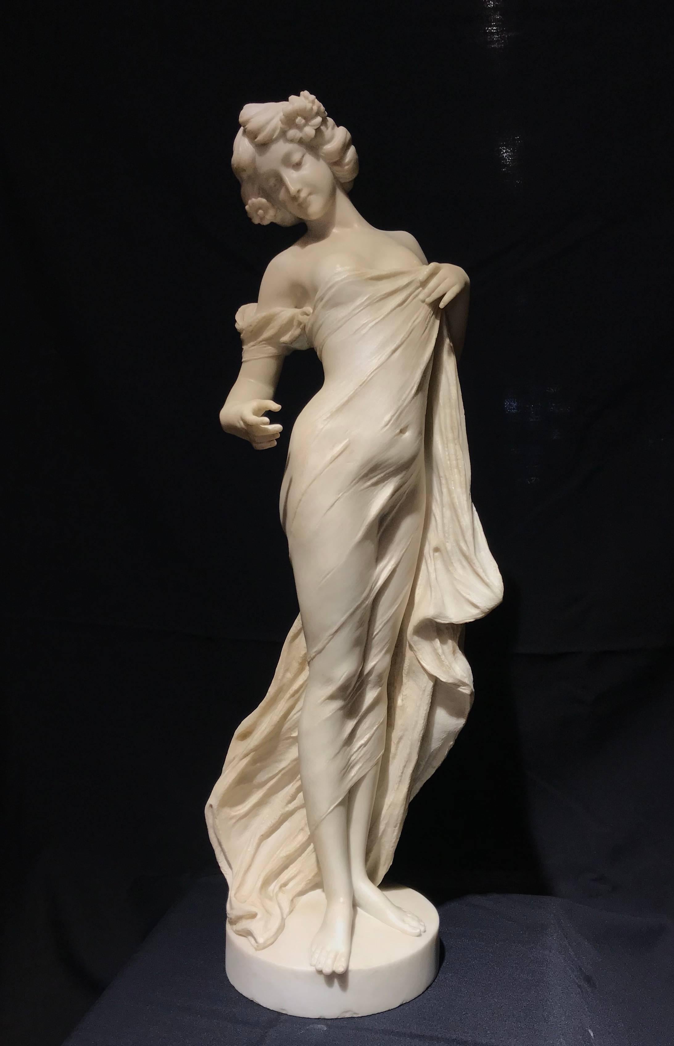 19th Century Neoclassical Italian White Marble Sculpture of Nymph 9