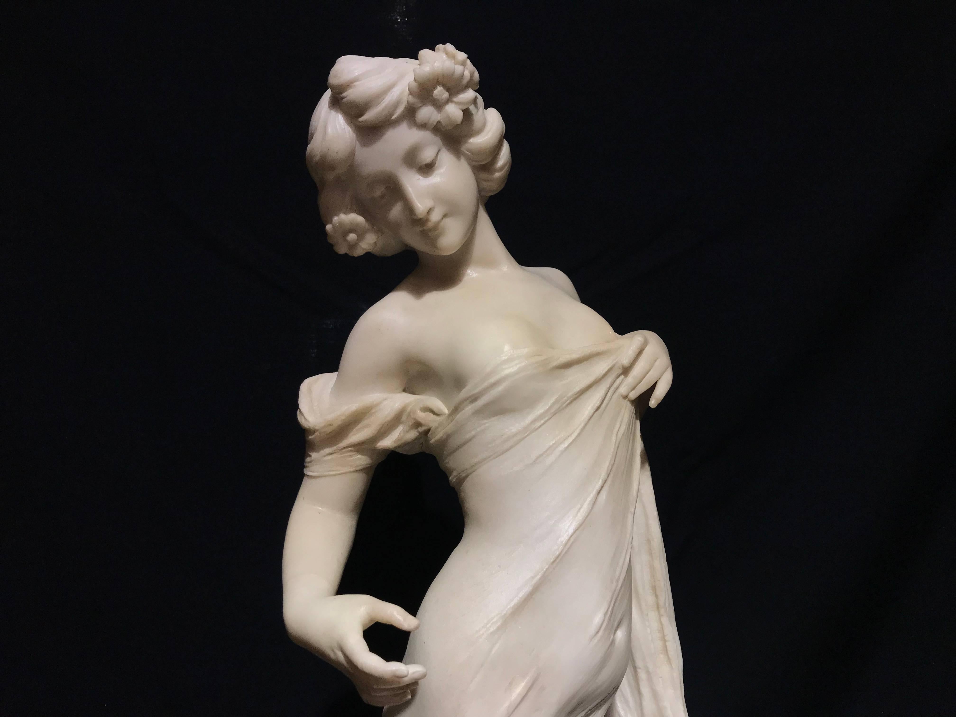 19th Century Neoclassical Italian White Marble Sculpture of Nymph 11