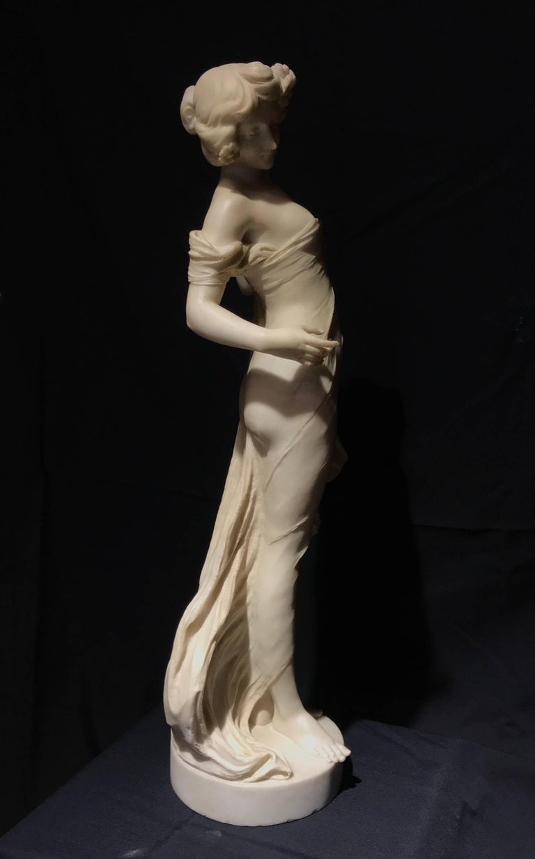 19th Century Neoclassical Italian White Marble Sculpture of Nymph at