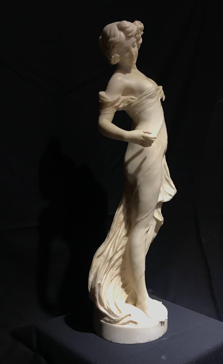 19th Century Neoclassical Italian White Marble Sculpture of Nymph at ...
