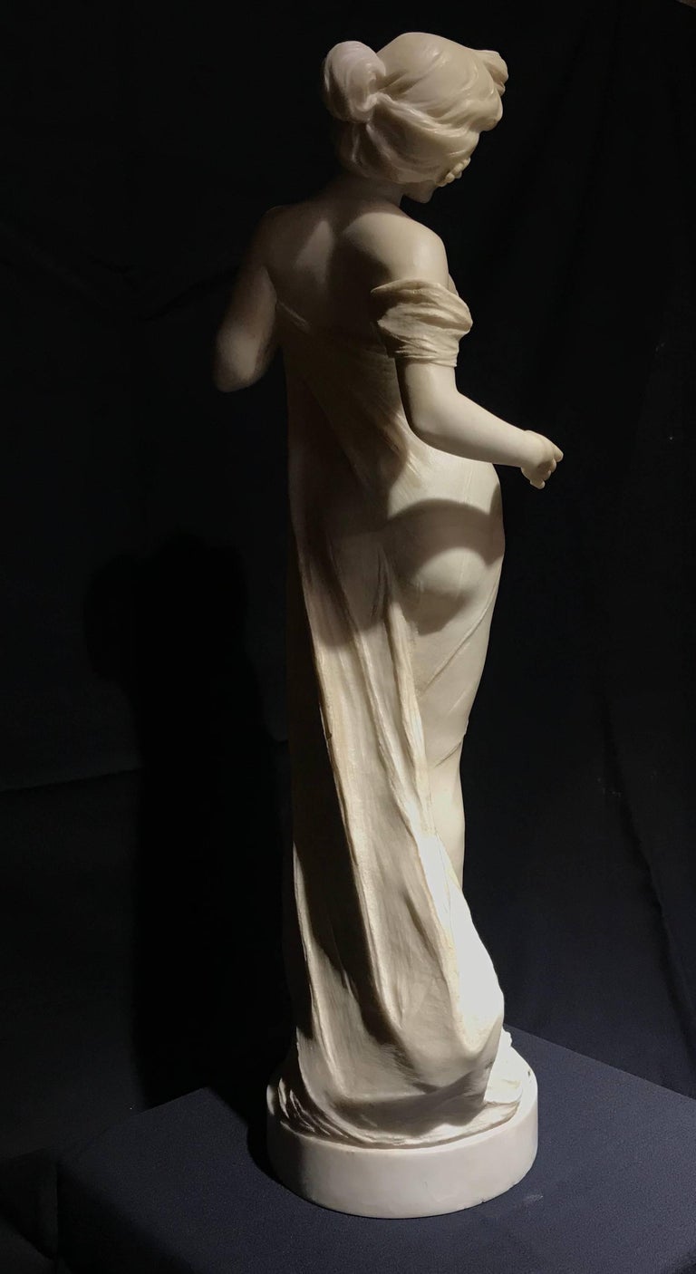19th Century Neoclassical Italian White Marble Sculpture of Nymph at