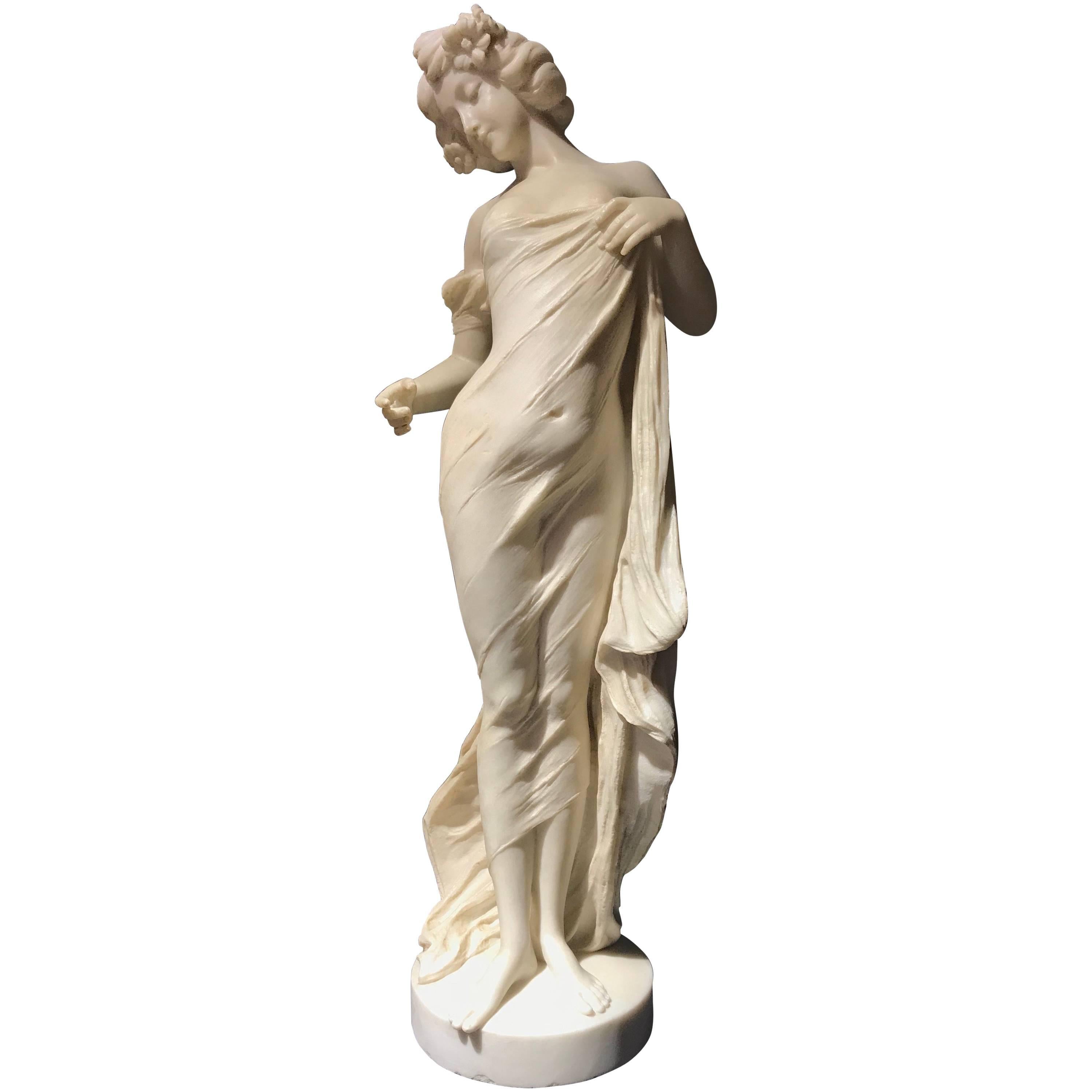 19th Century Neoclassical Italian White Marble Sculpture of Nymph
