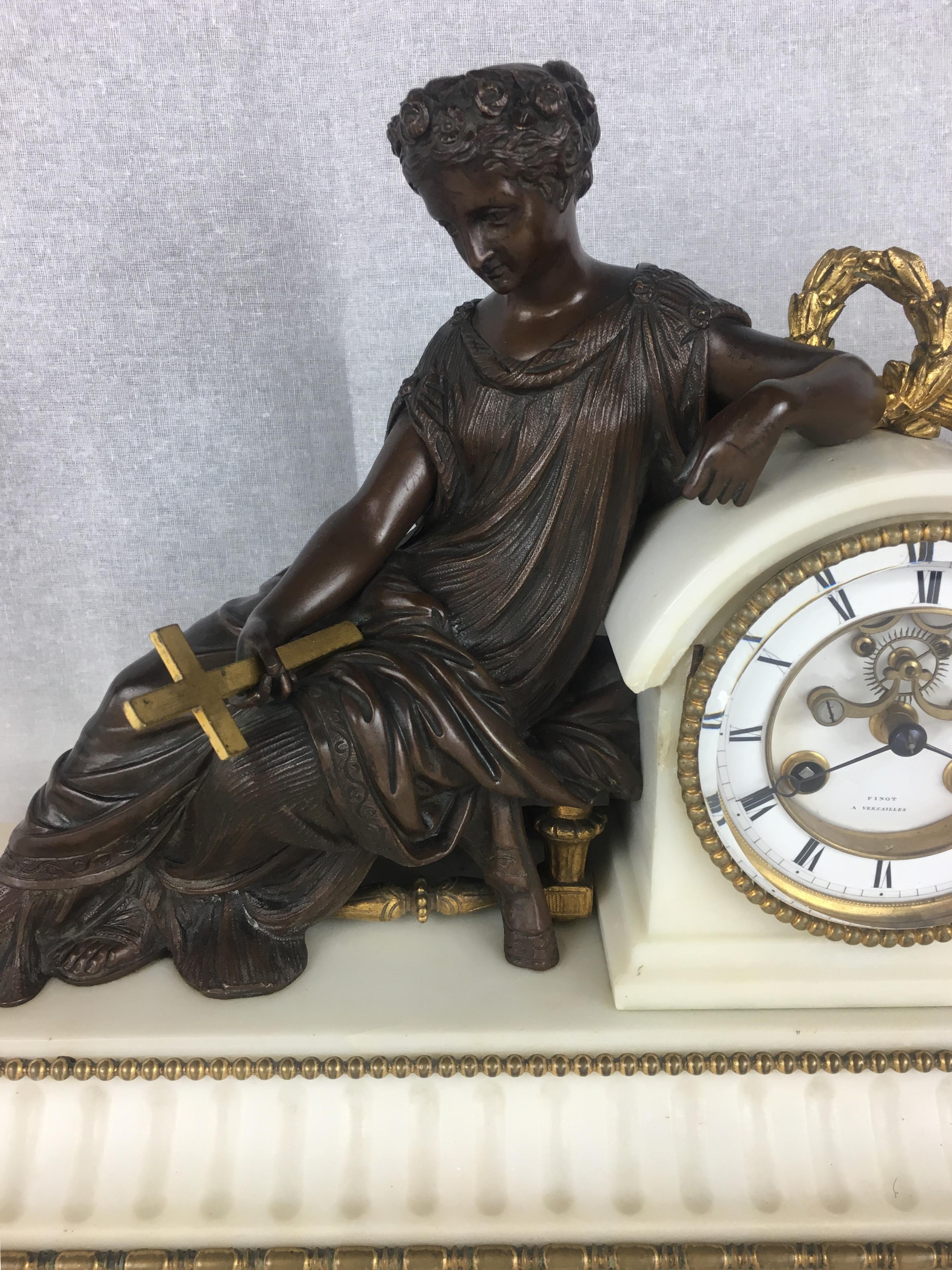 Napoleon III 19th Century Neoclassical Gilded Bronze and White Marble Mantel Clock Set For Sale