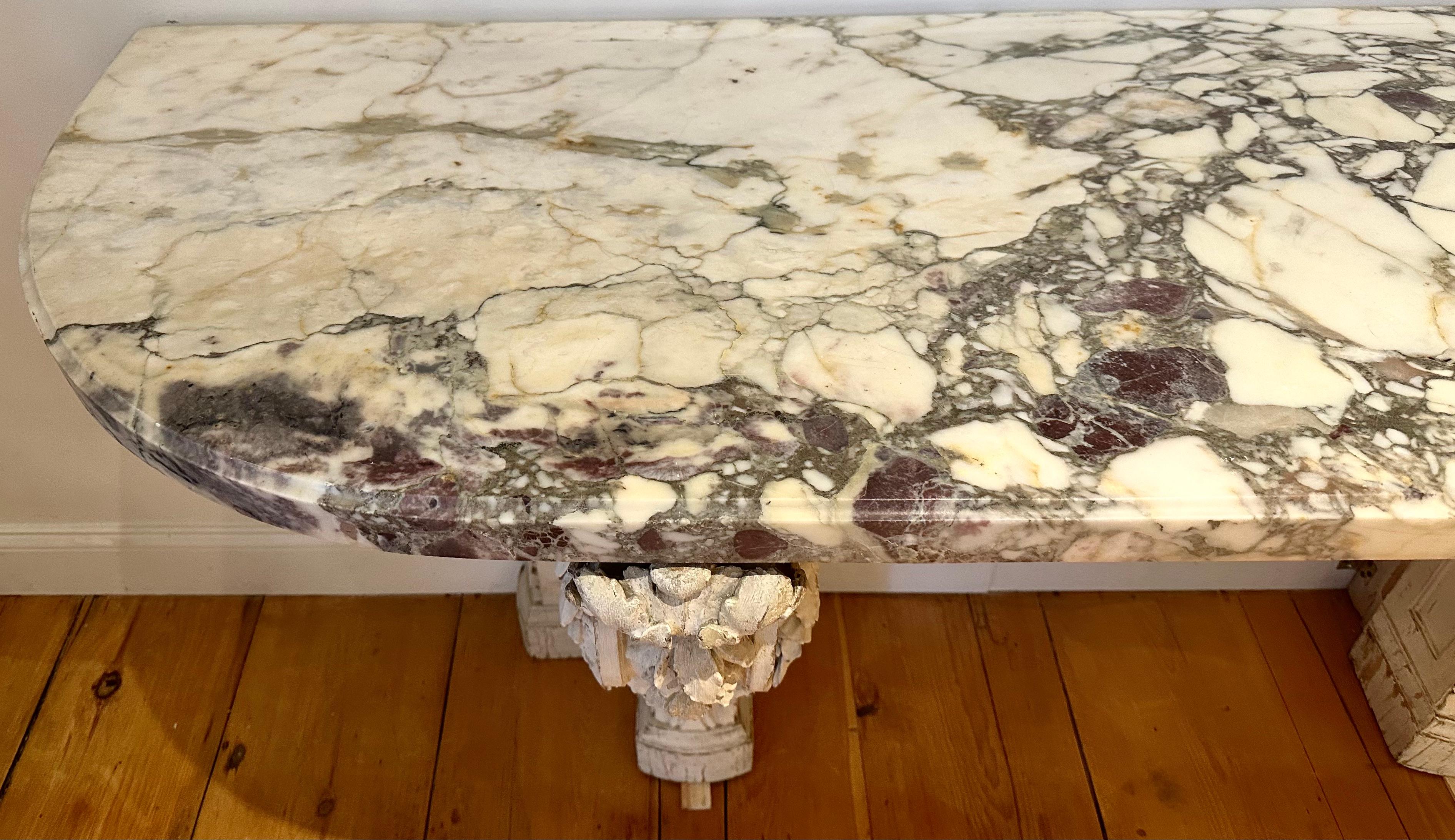 French 19th Century Neoclassical Marble and Carved Wood Console Table