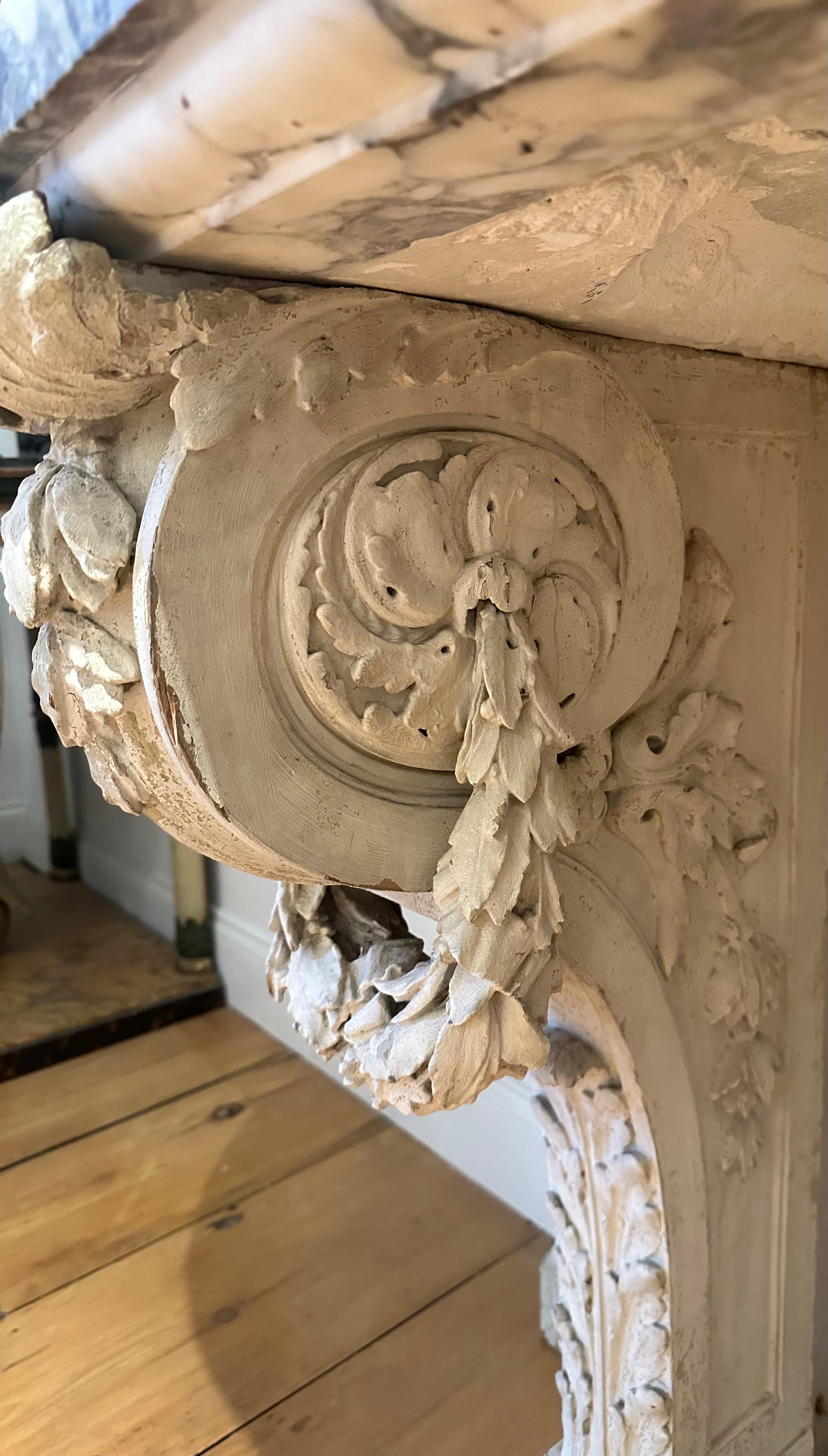 19th Century Neoclassical Marble and Carved Wood Console Table For Sale 3
