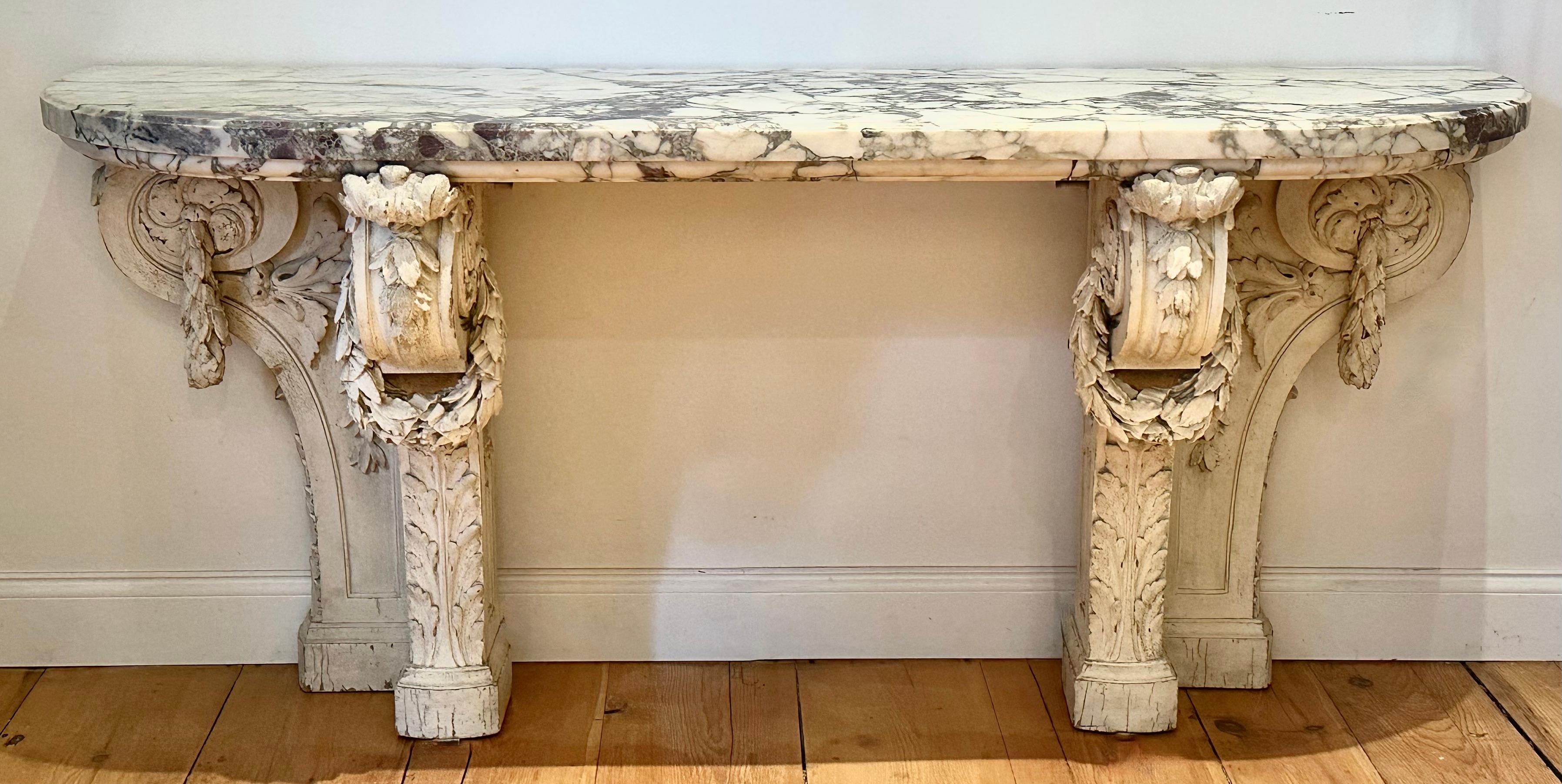 19th Century Neoclassical Marble and Carved Wood Console Table For Sale 4