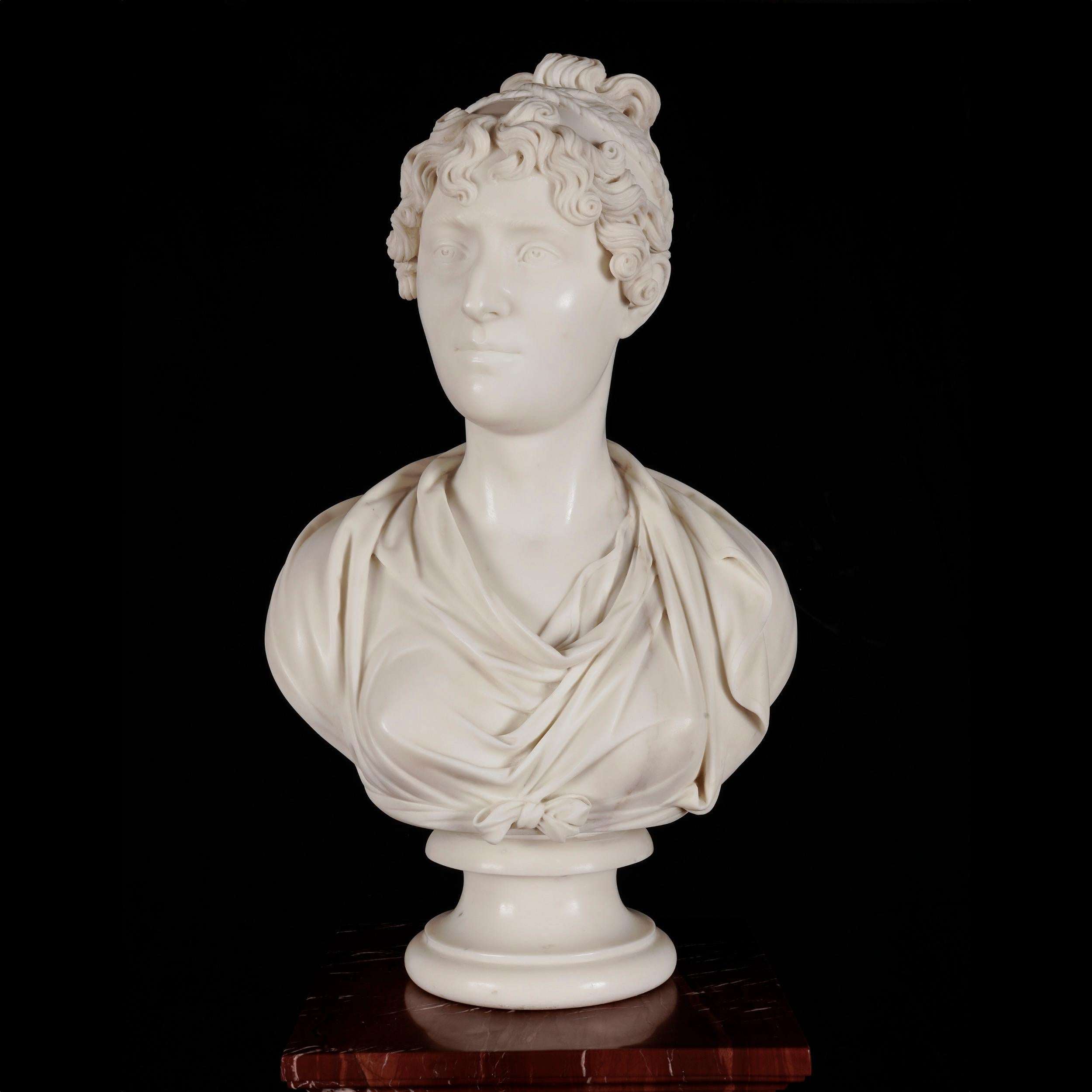 19th Century Neoclassical Marble Portrait Bust of a Lady by L.A. Goblet For Sale 1